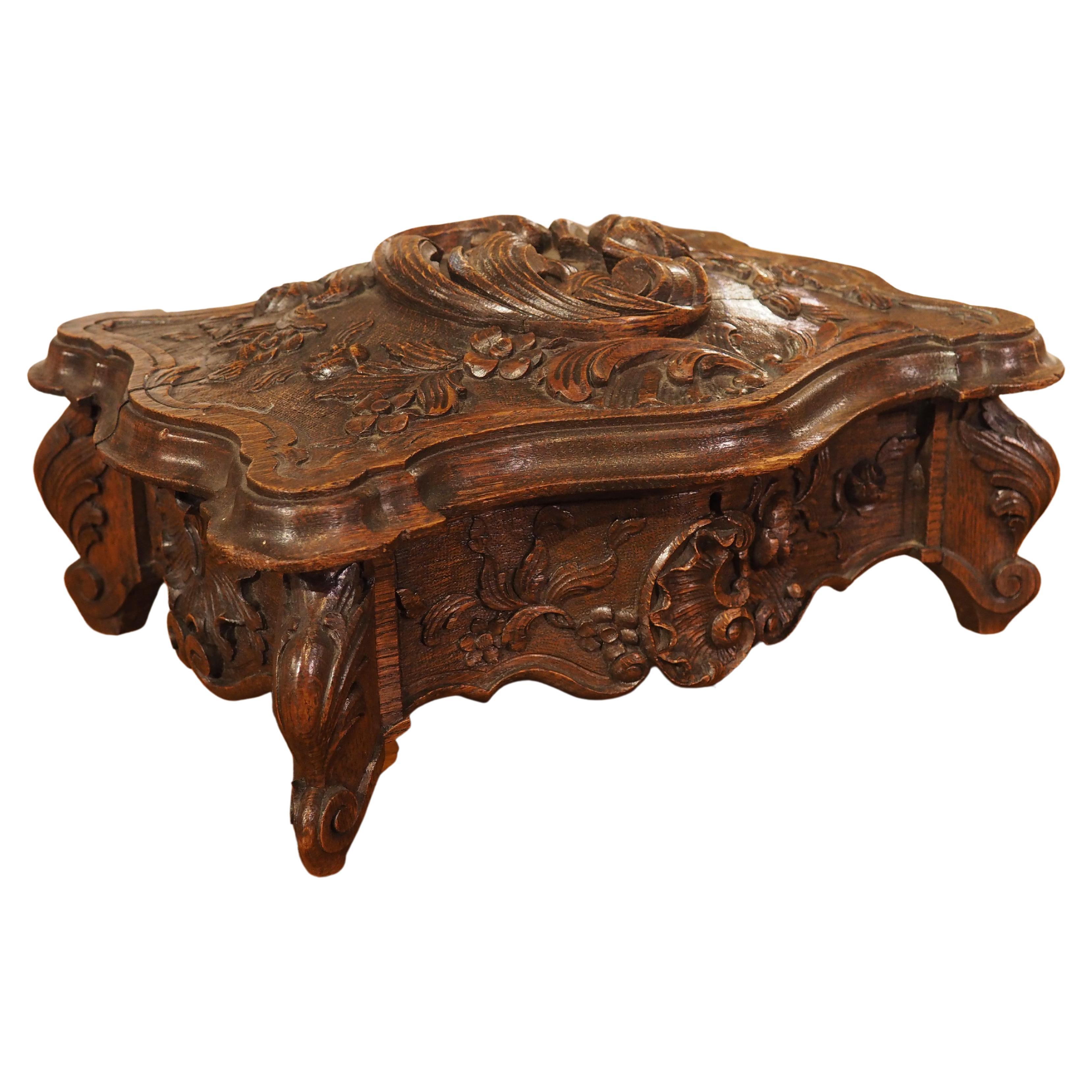 Highly Carved Antique French Oak Jewelry Box, Circa 1880