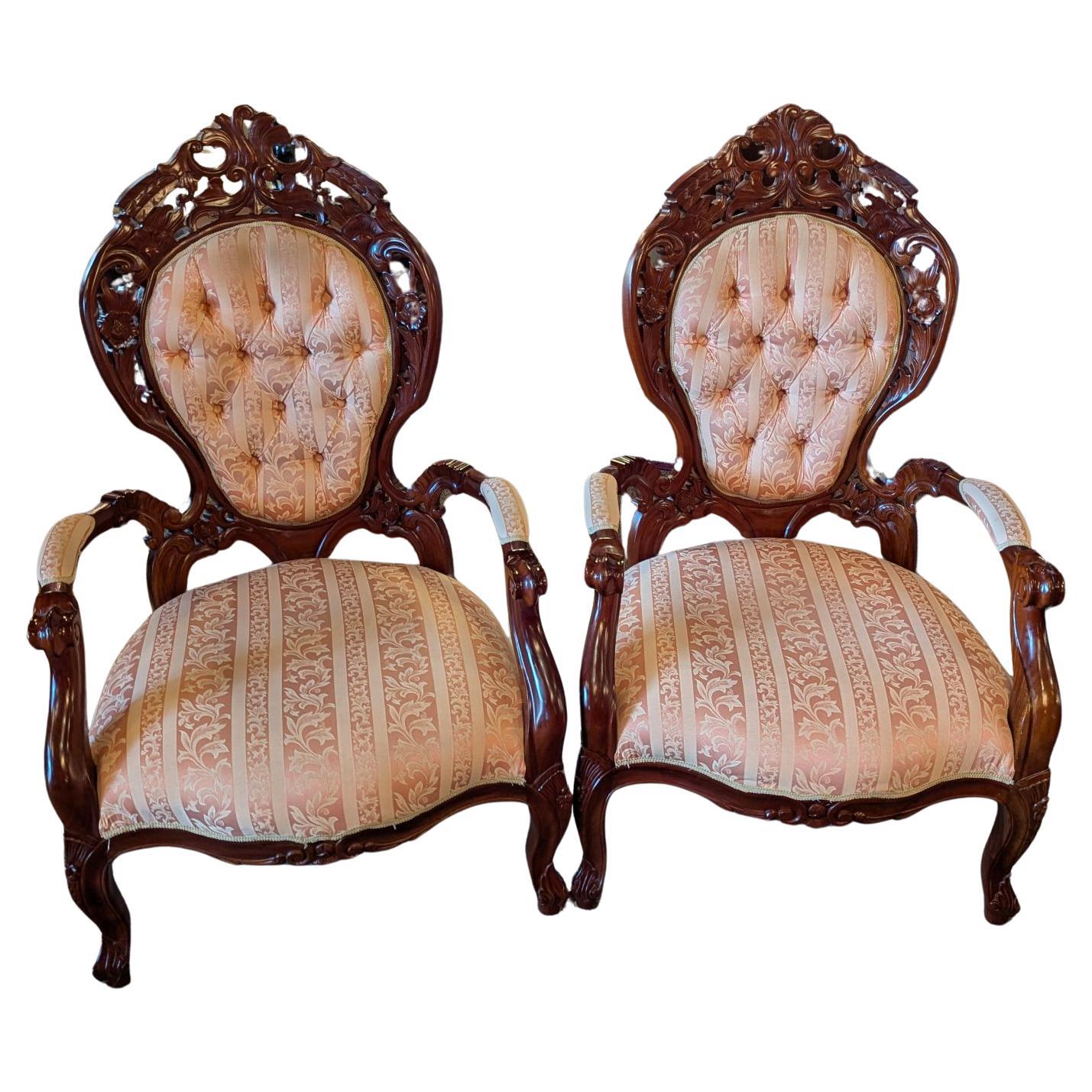 Highly Carved Chair pair For Sale