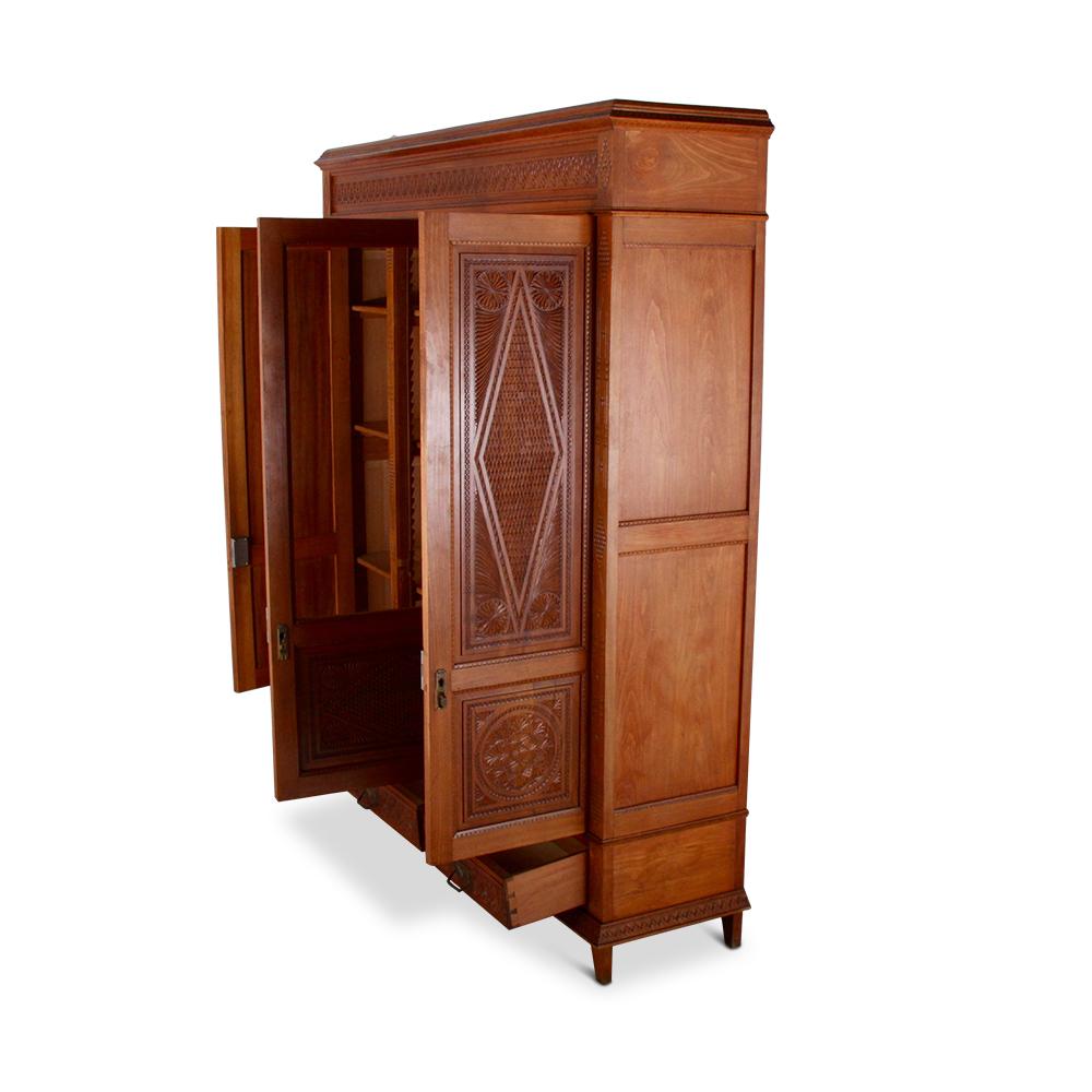 Beech Highly-Carved French Three-Door Bookcase