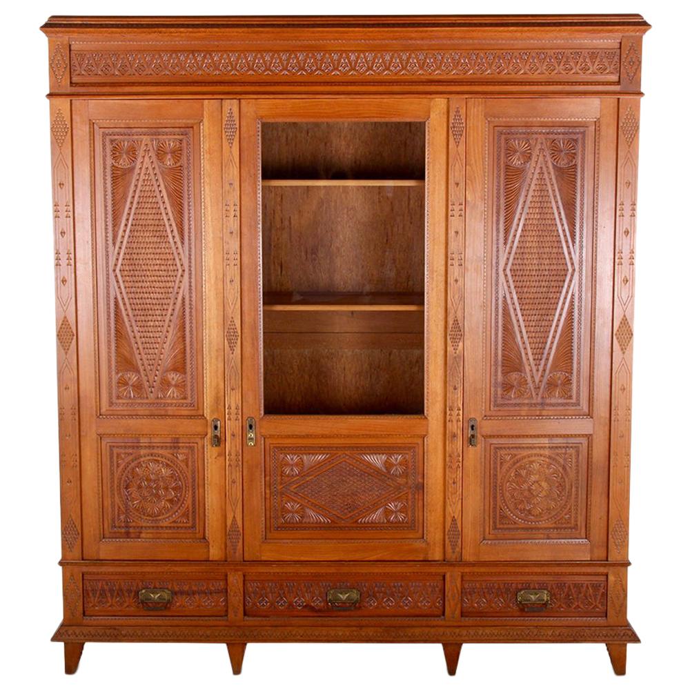 Highly-Carved French Three-Door Bookcase
