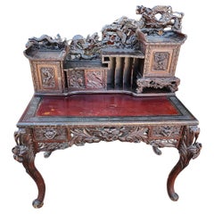 Antique Highly Carved Mahogany Desk with a Intricate Carved Gallery 1890