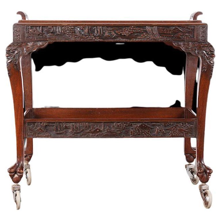 HighlyCarved Mid Century Teak Bar Cart Tea Trolley For Sale at 1stDibs