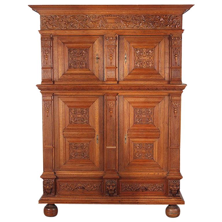 Highly Carved Oak Renaissance Revival Cabinet, circa 1900