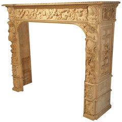 Highly Carved Oak Renaissance Style Fireplace Mantel from France, 19th Century