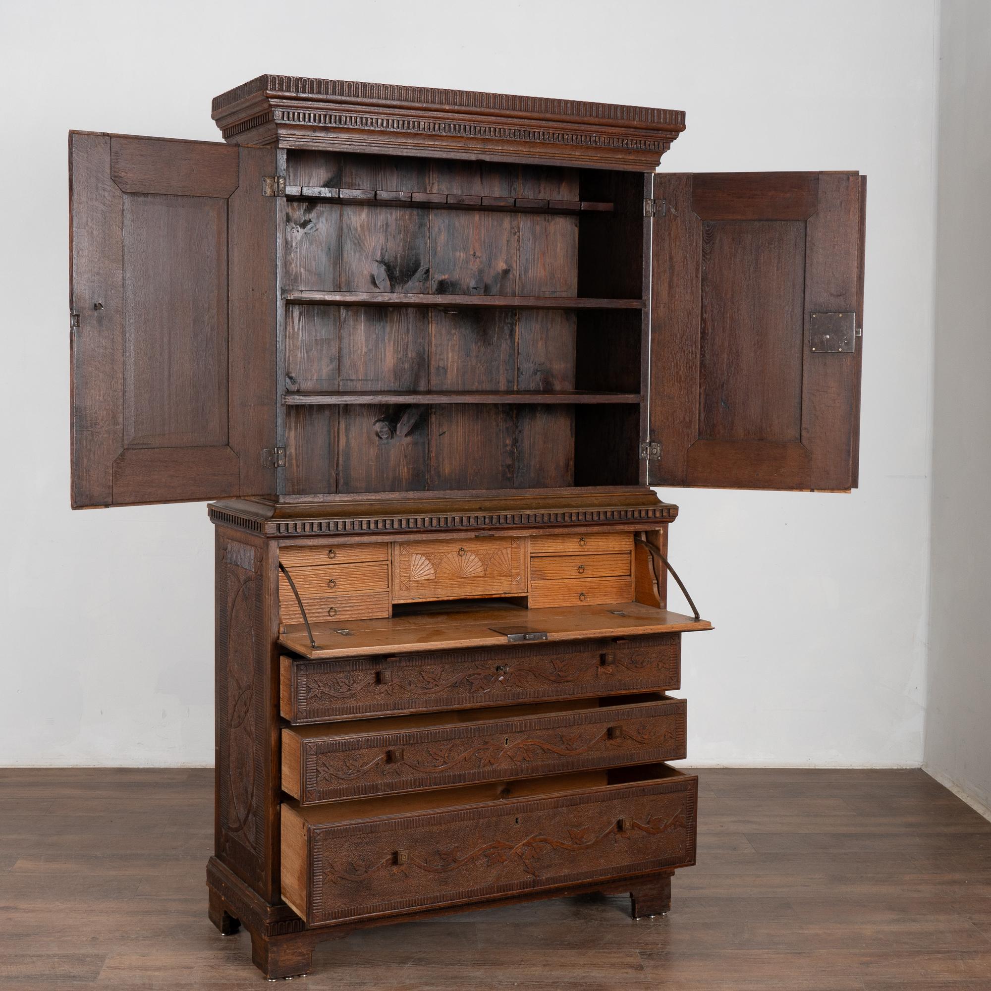 Anglo-Indian Highly Carved Pine Secretary from Denmark, circa 1890 For Sale