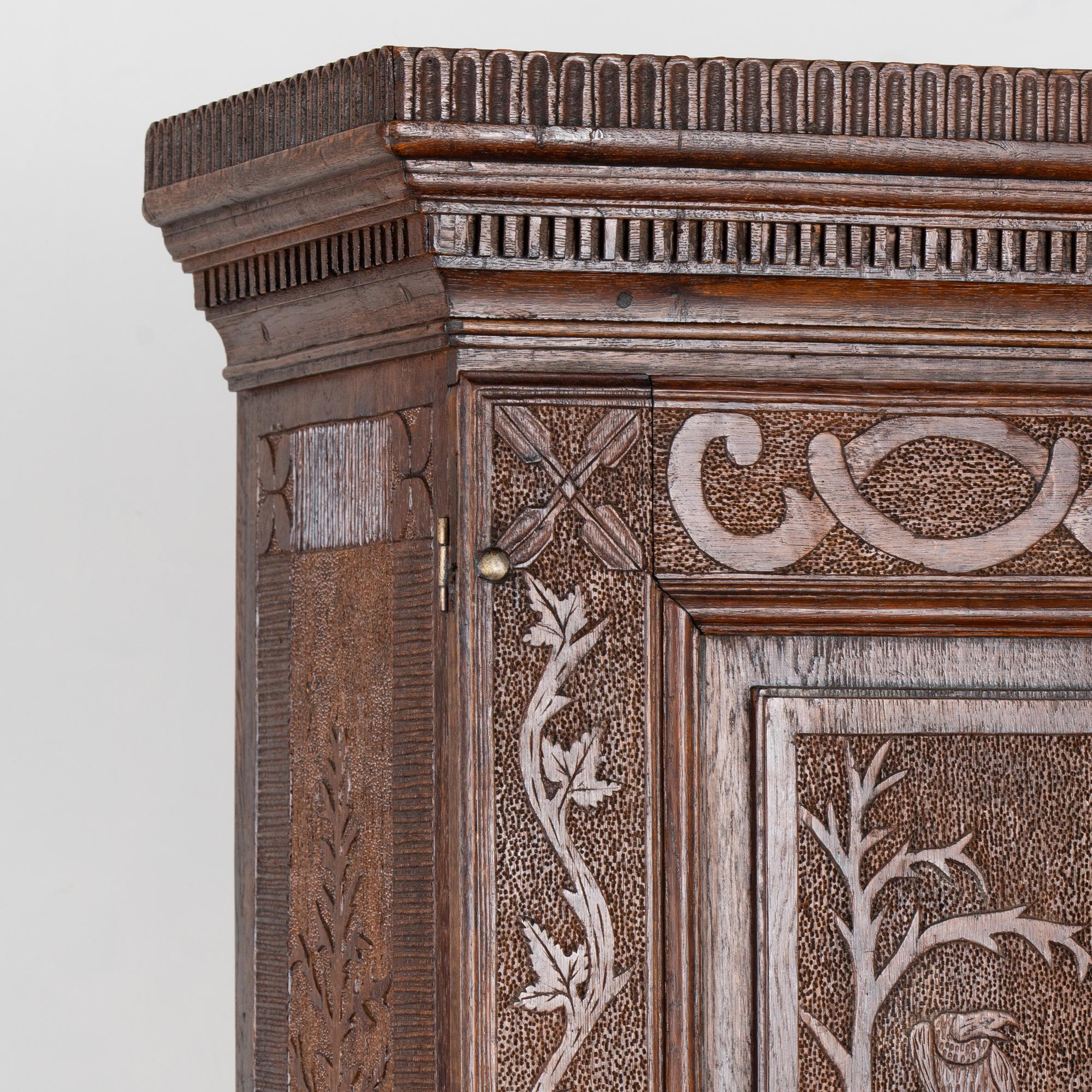 19th Century Highly Carved Pine Secretary from Denmark, circa 1890 For Sale
