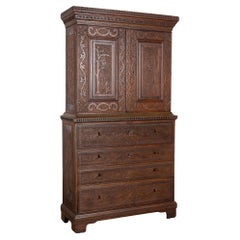 Highly Carved Pine Secretary from Denmark, circa 1890