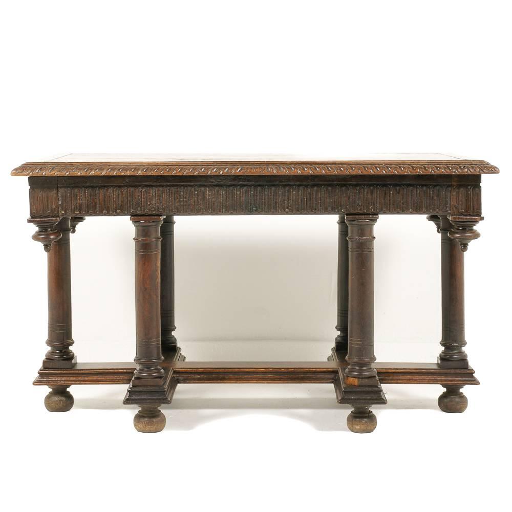 Fabulous highly carved Renaissance Revival oak centre table. Great as a desk or hall entry piece.