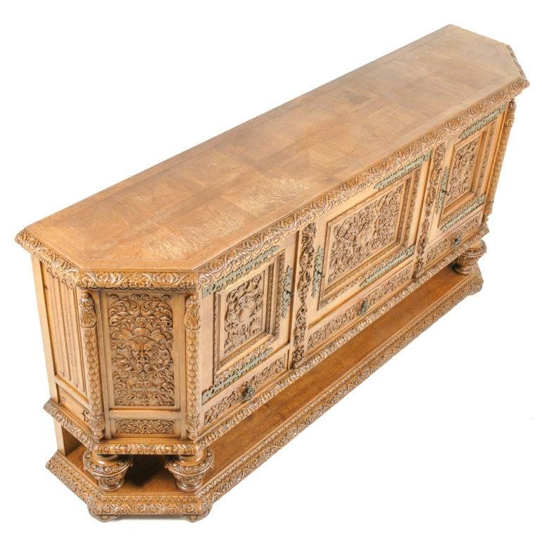 Renaissance Revival Highly Carved Solid Oak Renaissance-Revival Cabinet