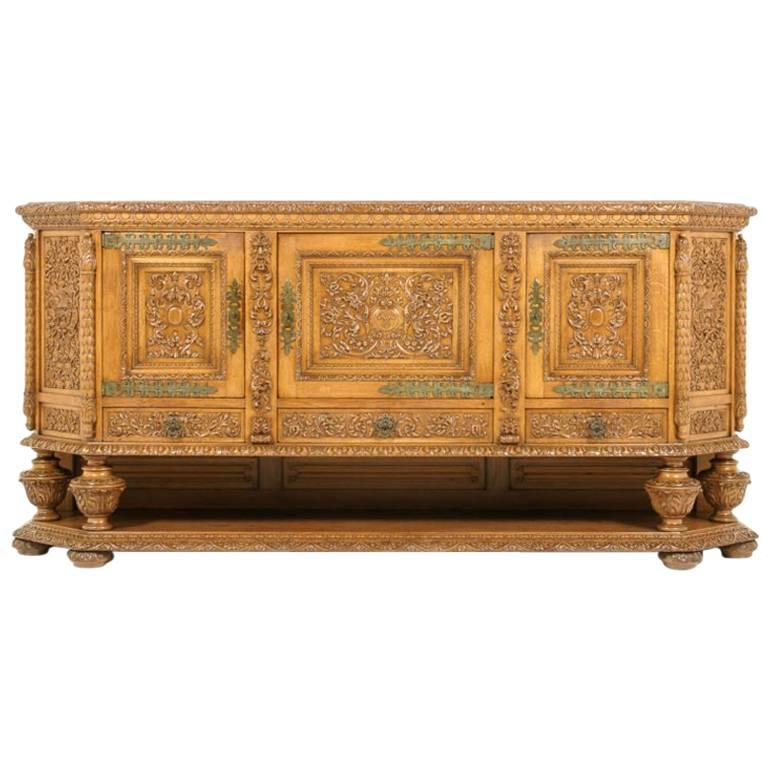 Highly Carved Solid Oak Renaissance-Revival Cabinet