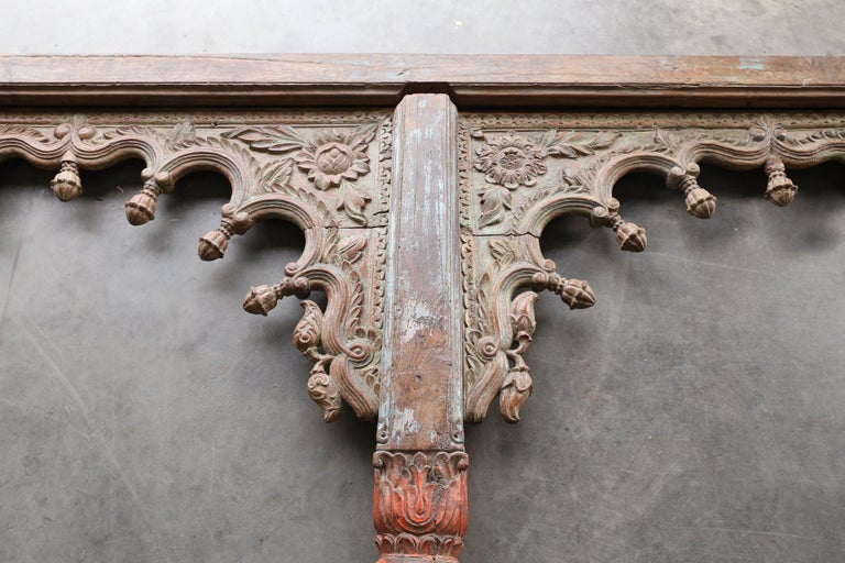Highly Carved Solid Teak Wood Four Arch Side Panel from a Second Floor