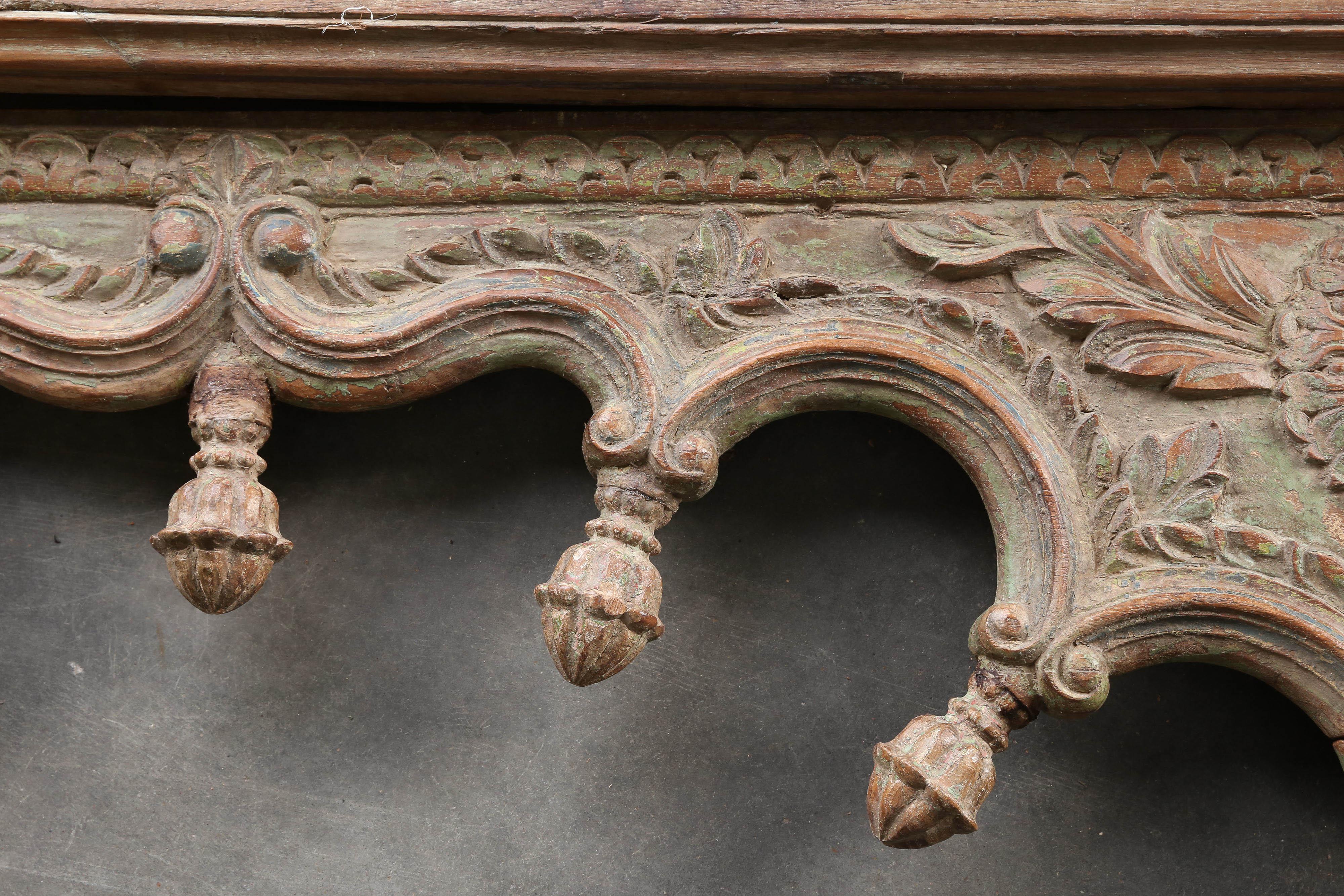Anglo Raj Highly Carved Solid Teak Wood Four Arch Side Panel from a Second Floor Balcony