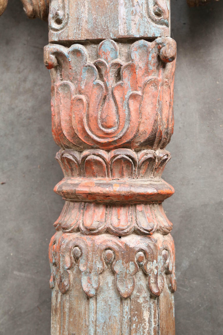 Highly Carved Solid Teak Wood Four Arch Side Panel from a Second Floor