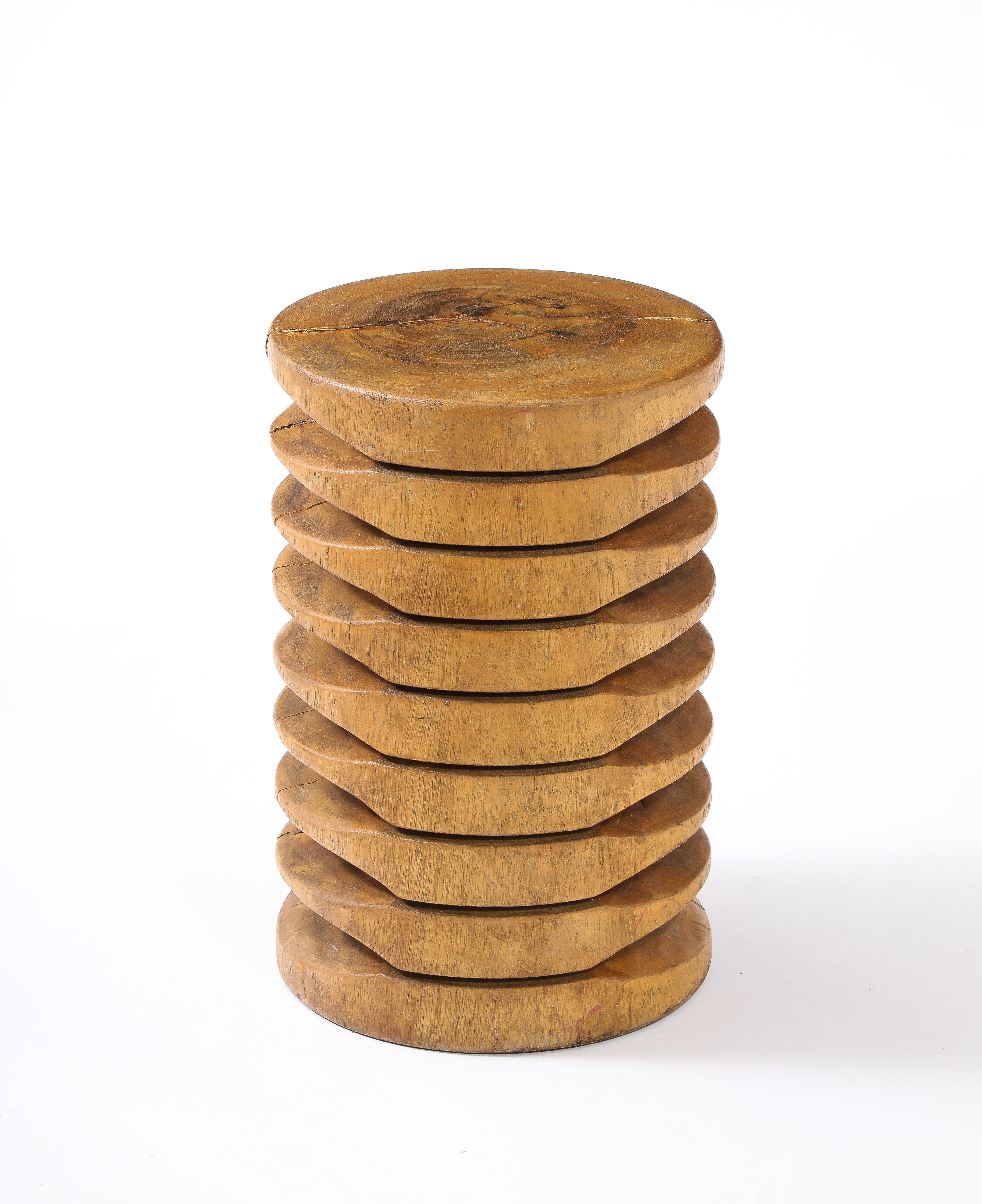 Solid Ash stool or side table with carved layers.