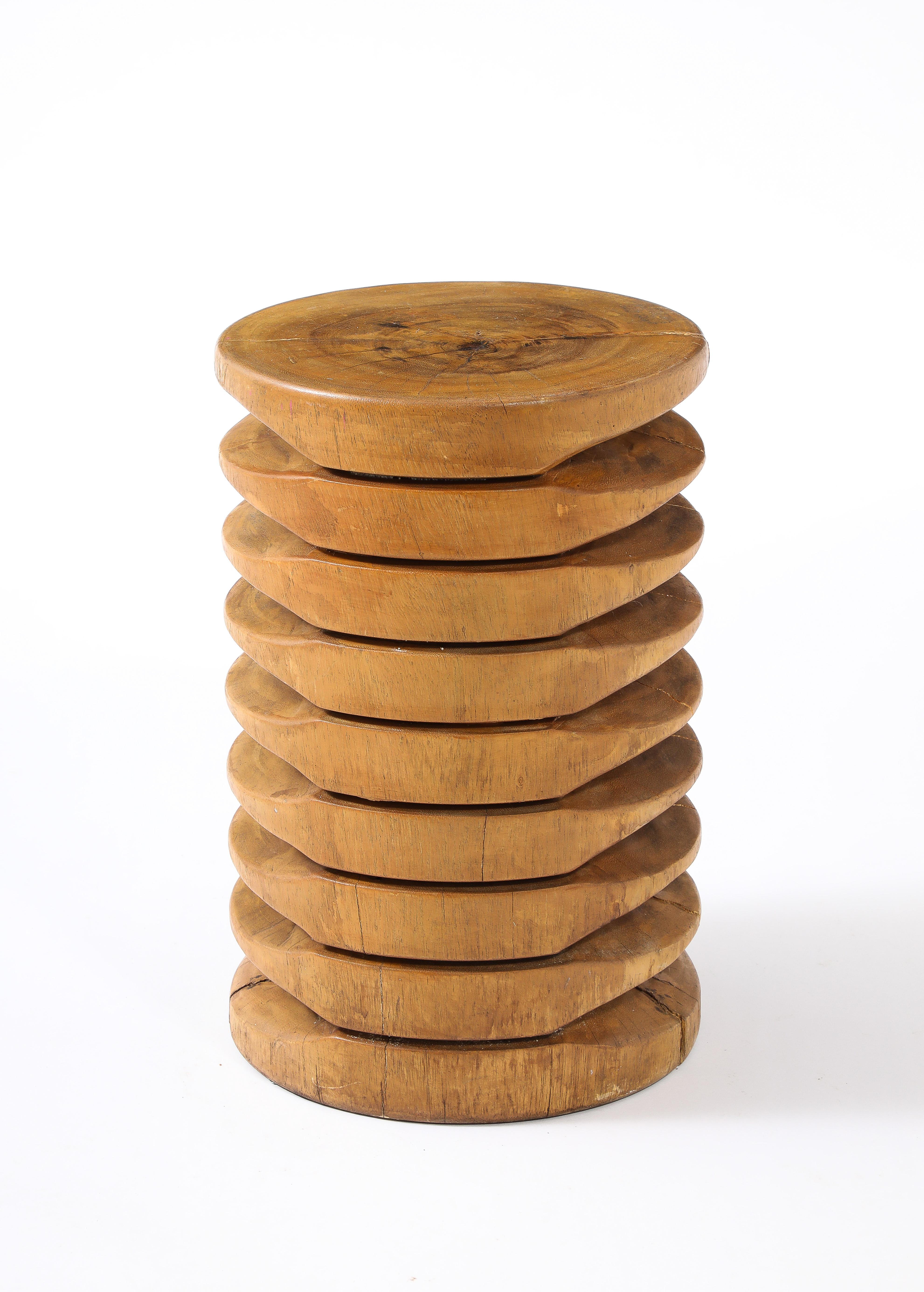 Wood Highly Carved Stool / Side Table, France 1950's For Sale