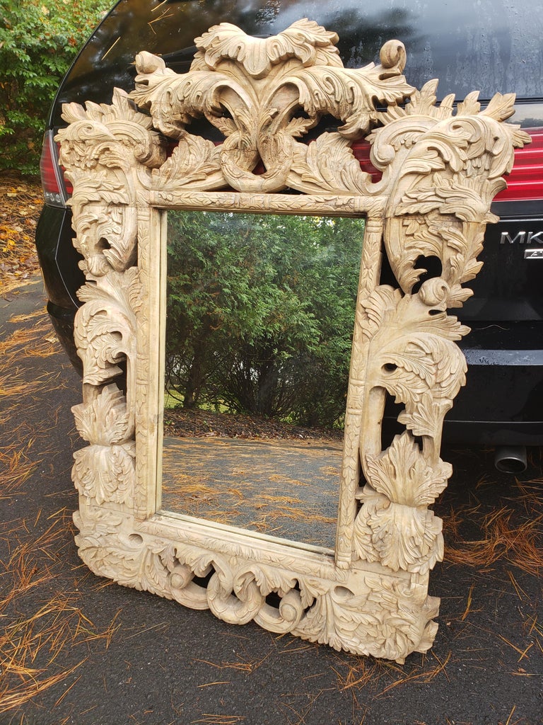 Highly Carved Vintage Wooden Mirror For Sale at 1stdibs