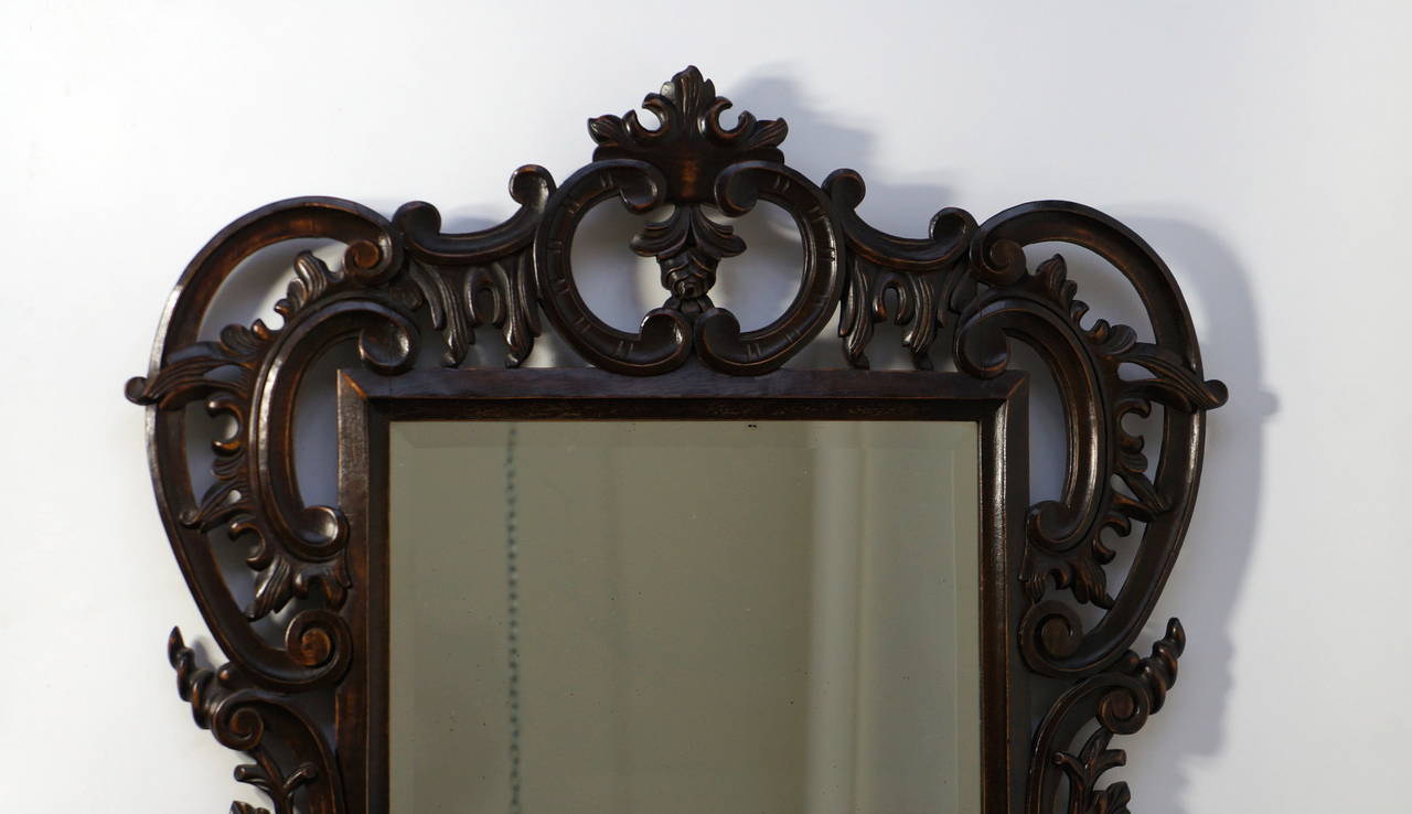 Hollywood Regency Highly Carved Vintage Wooden Mirror For Sale