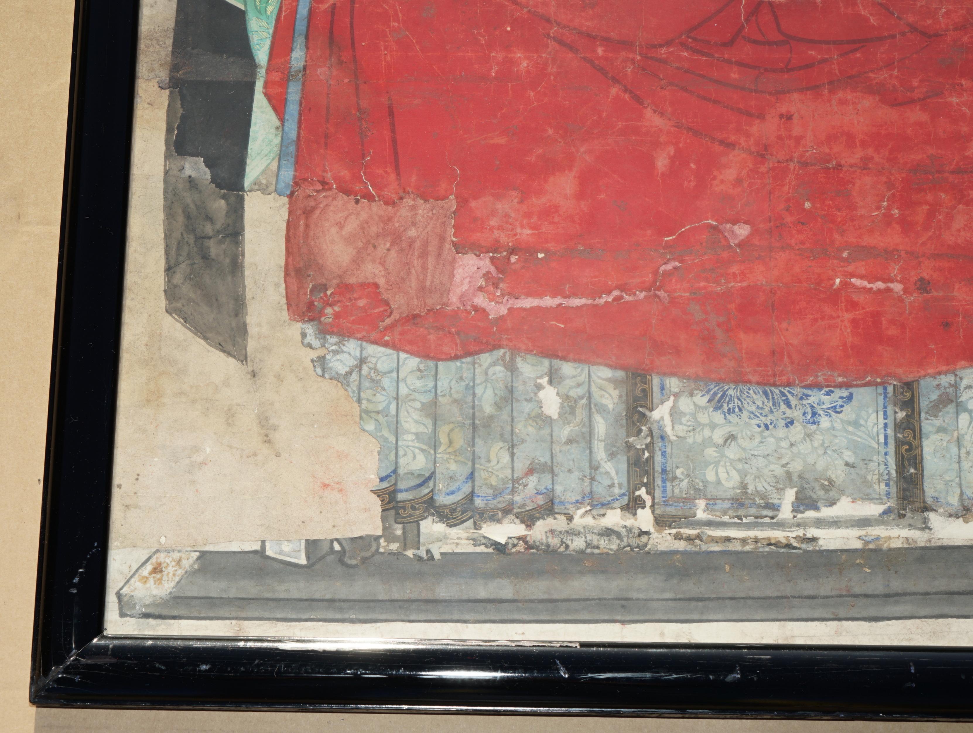 HIGHLY COLLECTABLE ANTIQUE CIRCA 1860 CHiNESE ANCESTRAL PORTRAIT IN MUSEUM FRAME For Sale 2