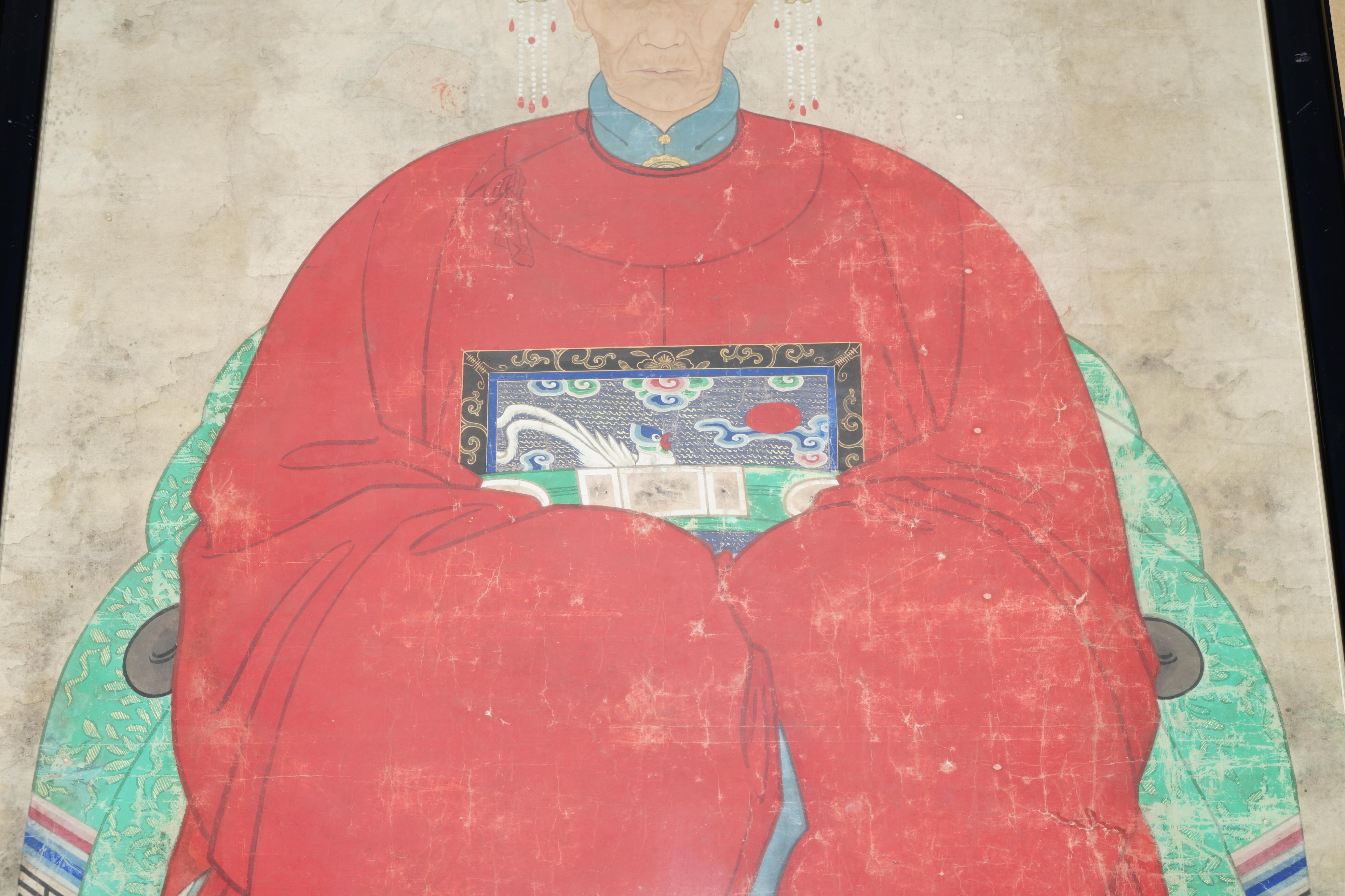 Chinese HIGHLY COLLECTABLE ANTIQUE CIRCA 1860 CHiNESE ANCESTRAL PORTRAIT IN MUSEUM FRAME For Sale