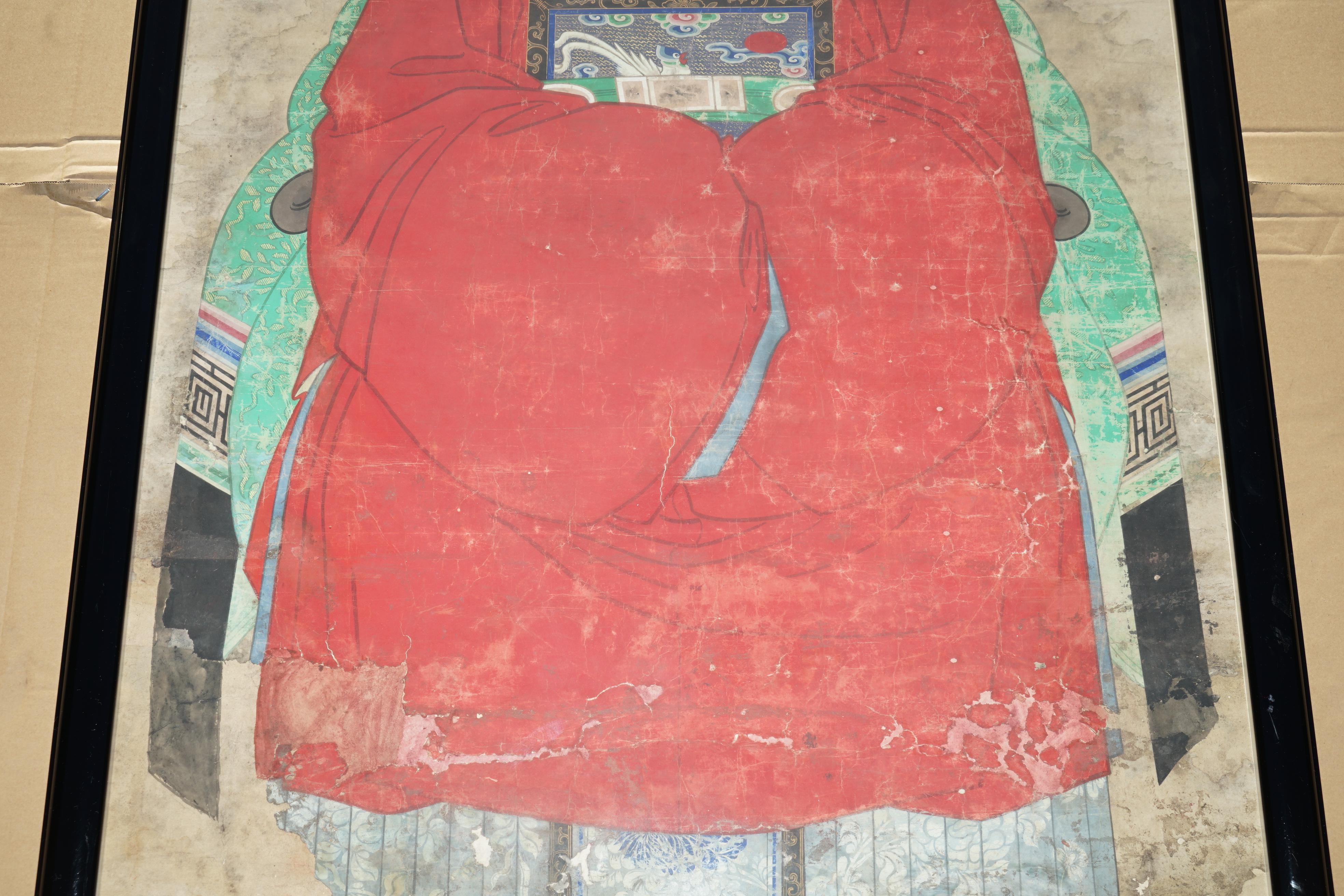 HIGHLY COLLECTABLE ANTIQUE CIRCA 1860 CHiNESE ANCESTRAL PORTRAIT IN MUSEUM FRAME In Good Condition For Sale In West Sussex, Pulborough