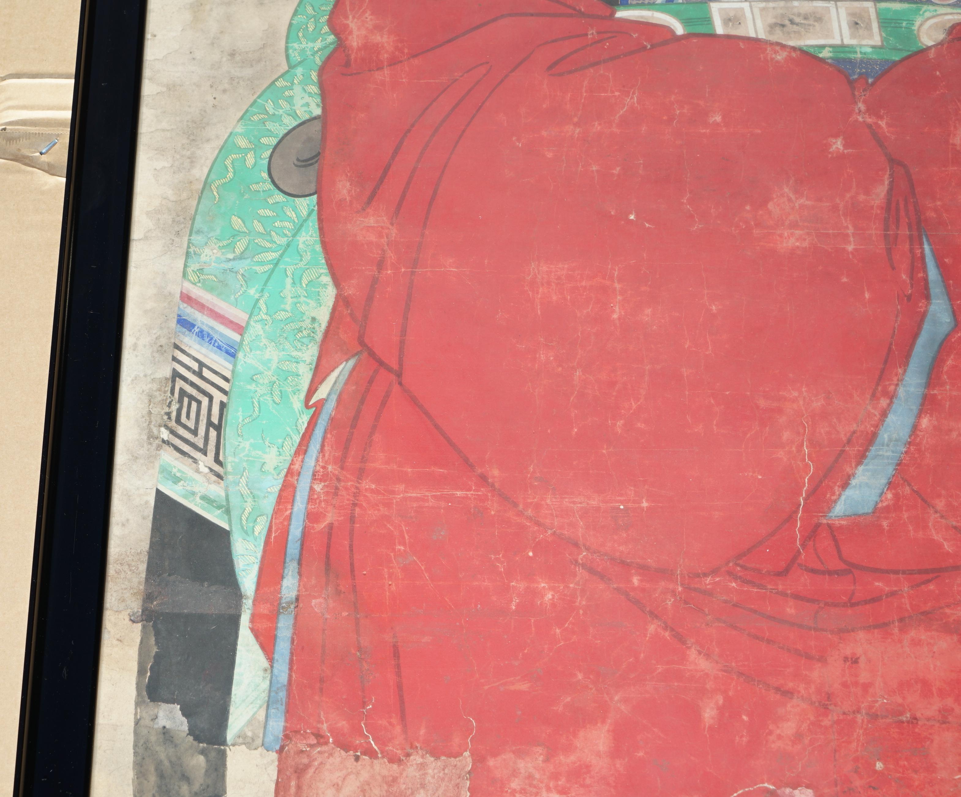 Paper HIGHLY COLLECTABLE ANTIQUE CIRCA 1860 CHiNESE ANCESTRAL PORTRAIT IN MUSEUM FRAME For Sale