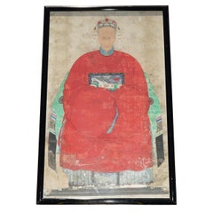 HIGHLY COLLECTABLE ANTIQUE CIRCA 1860 CHiNESE ANCESTRAL PORTRAIT IN MUSEUM FRAME
