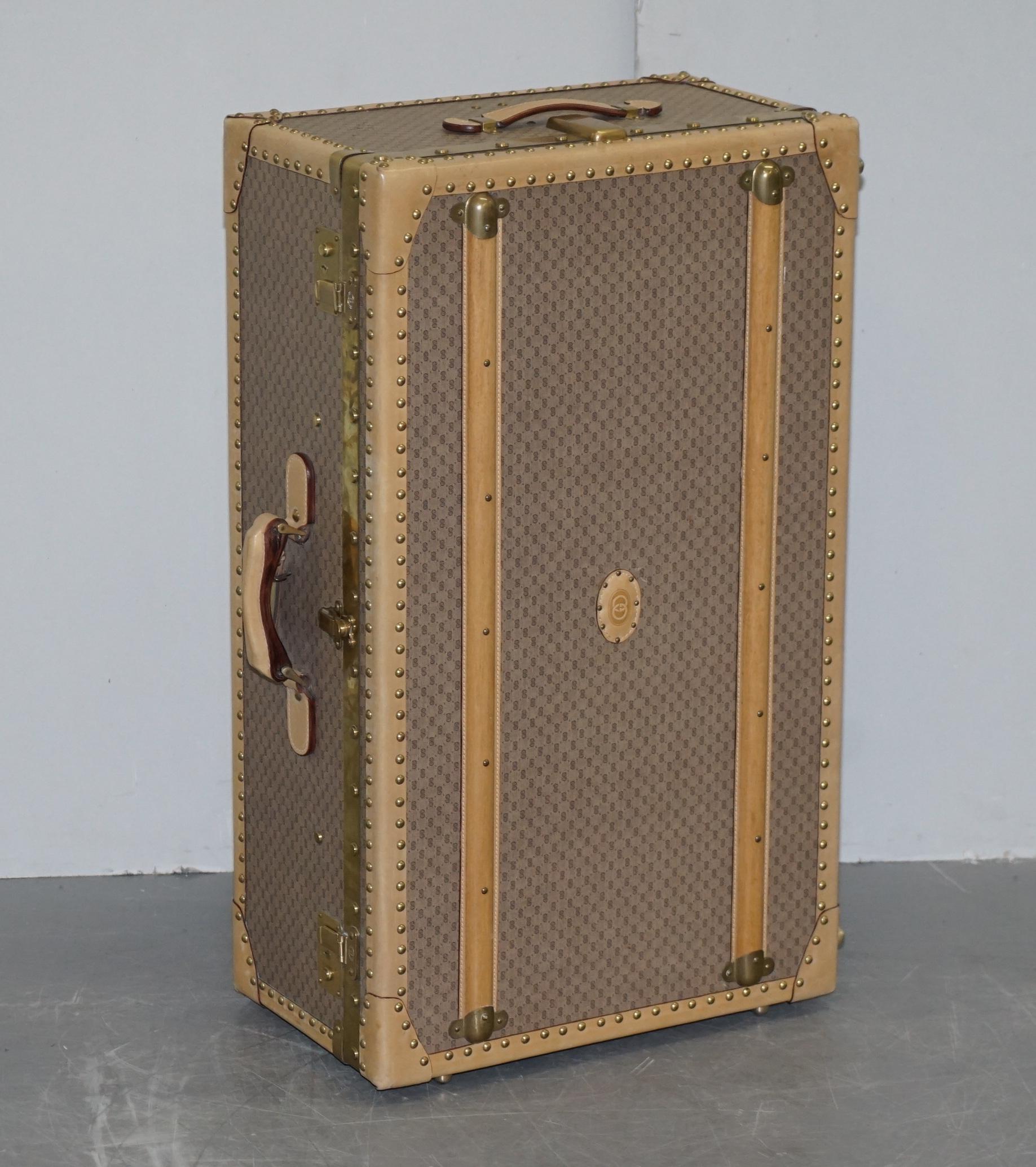 We are delighted to offer this very rare and highly collectable vintage Gucci GG Supreme Monogram steamer trunk wardrobe suitcase

This is a very rare find which is absolutely exquisite quality. It can be used as its intended function which is a