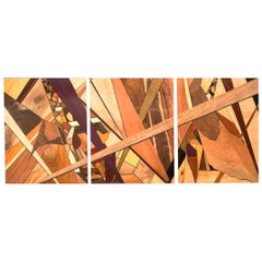 Highly Colorful Exotic Wood Abstract Mosaic Triptych Wall Art