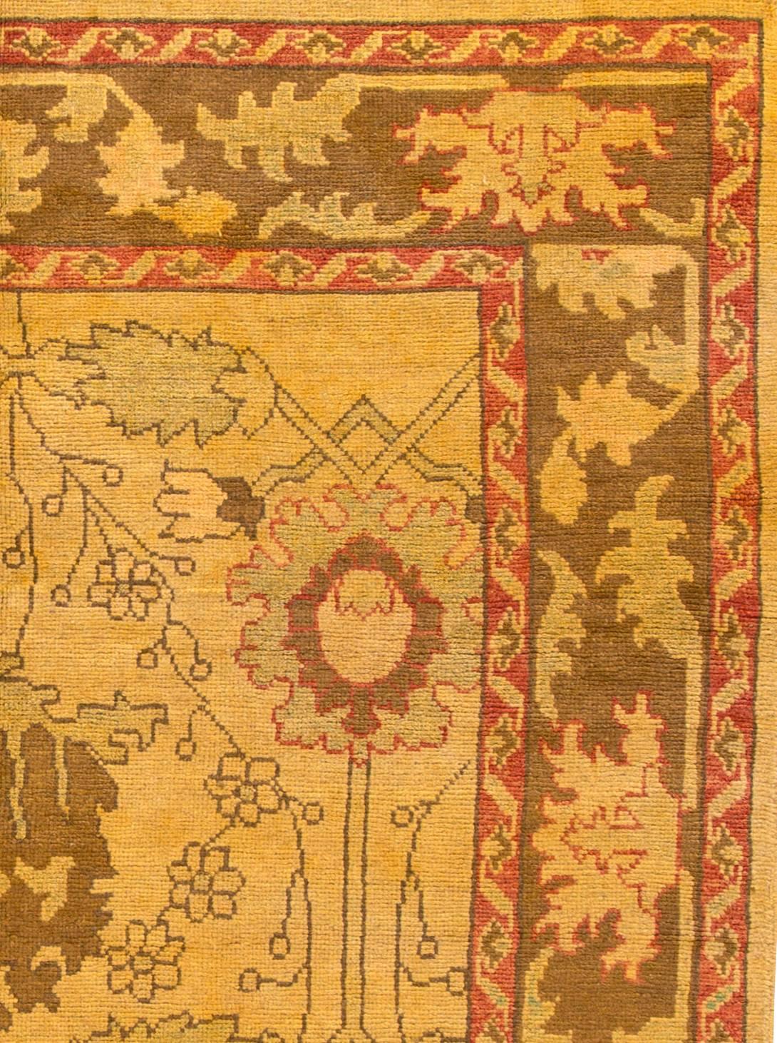 Persian Highly Contrasted Vintage Beige Oushak-Style Rug, 7.11x10.09 For Sale