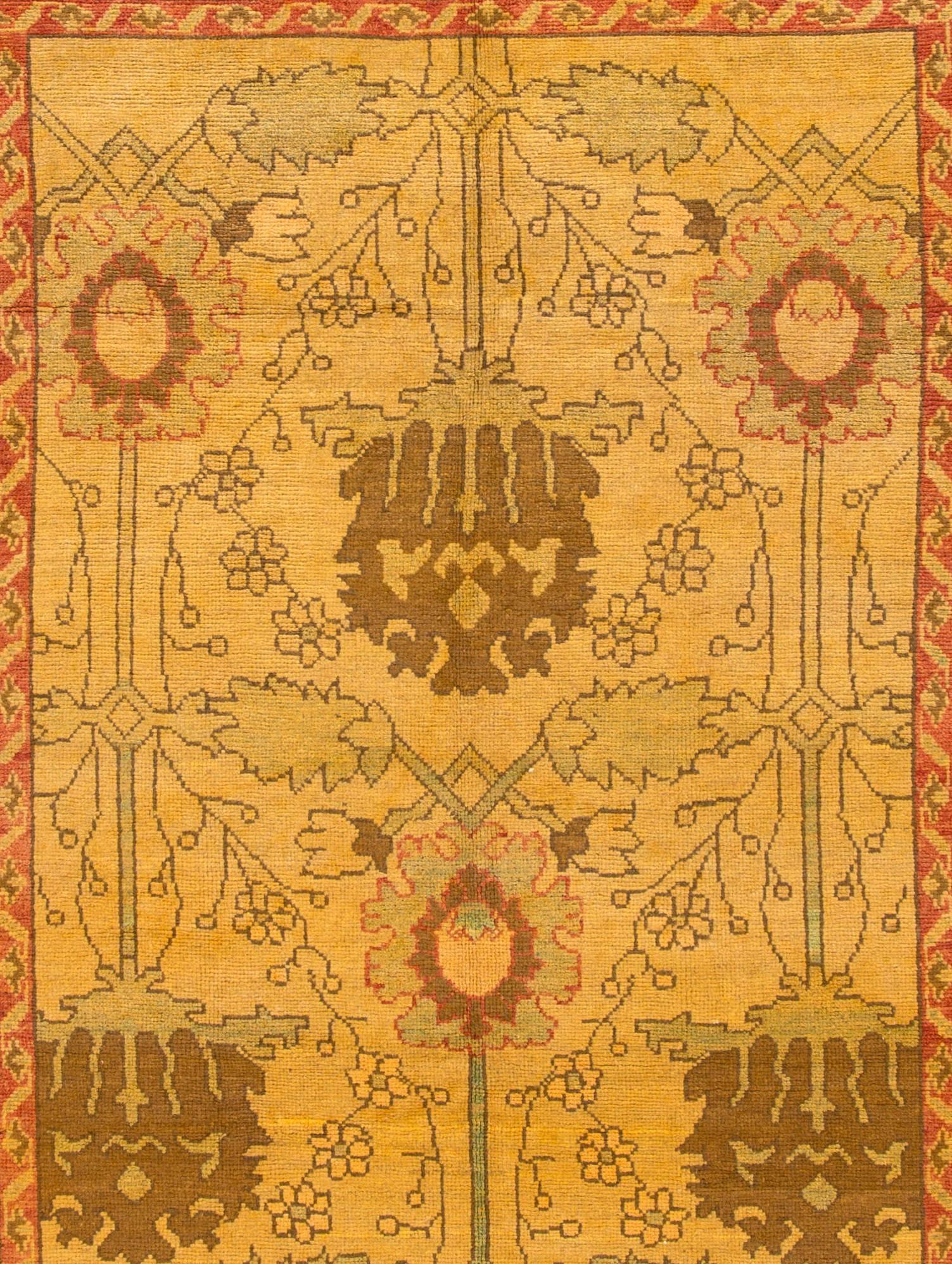 Hand-Knotted Highly Contrasted Vintage Beige Oushak-Style Rug, 7.11x10.09 For Sale