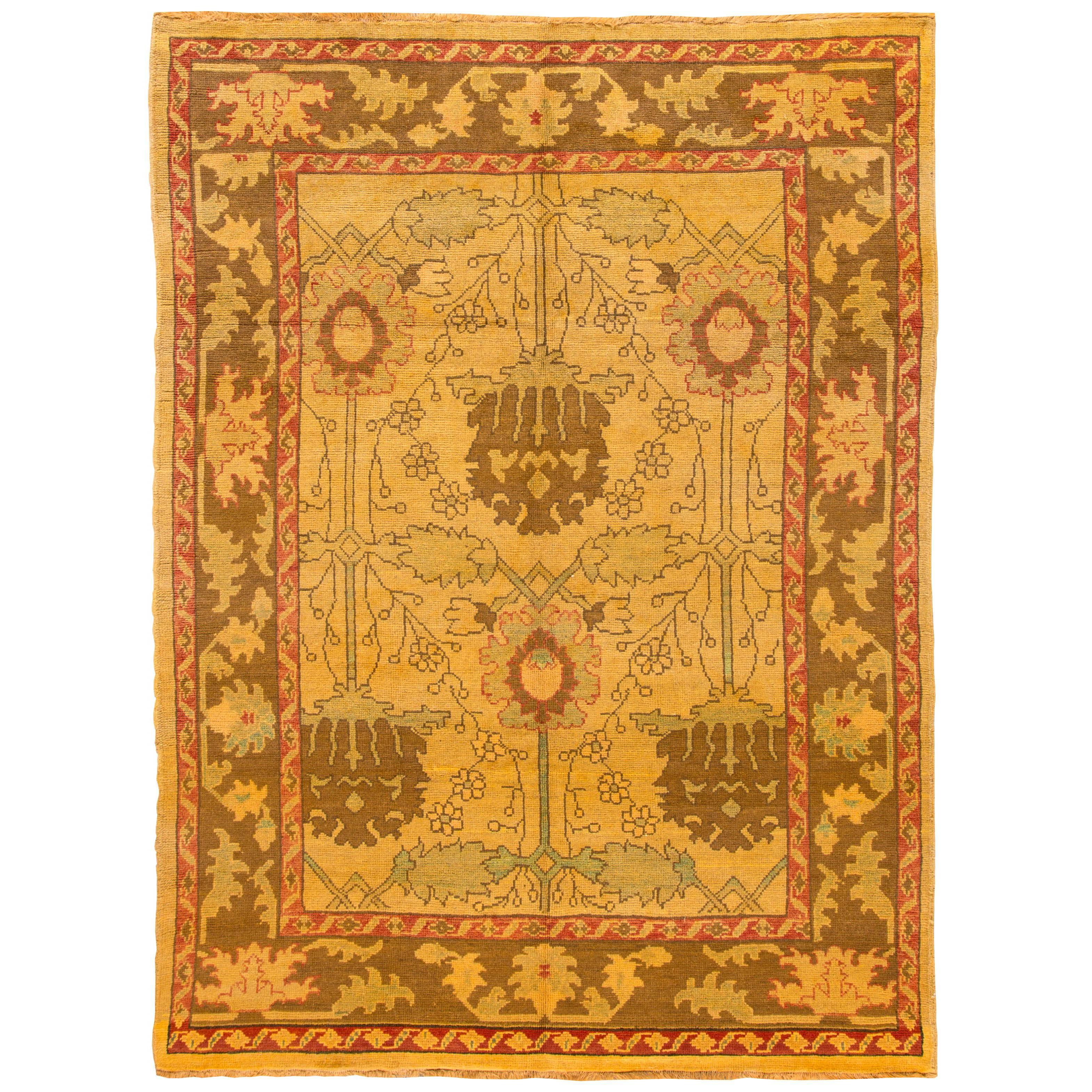 Highly Contrasted Vintage Beige Oushak-Style Rug, 7.11x10.09 For Sale