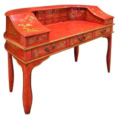 Highly Decorated Chinese Desk in Red Lacquer, 1950s