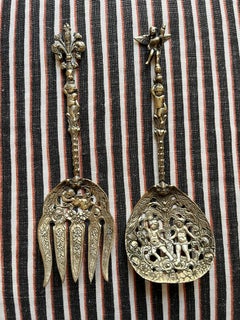 Highly decorated Italian vintage salad servers set