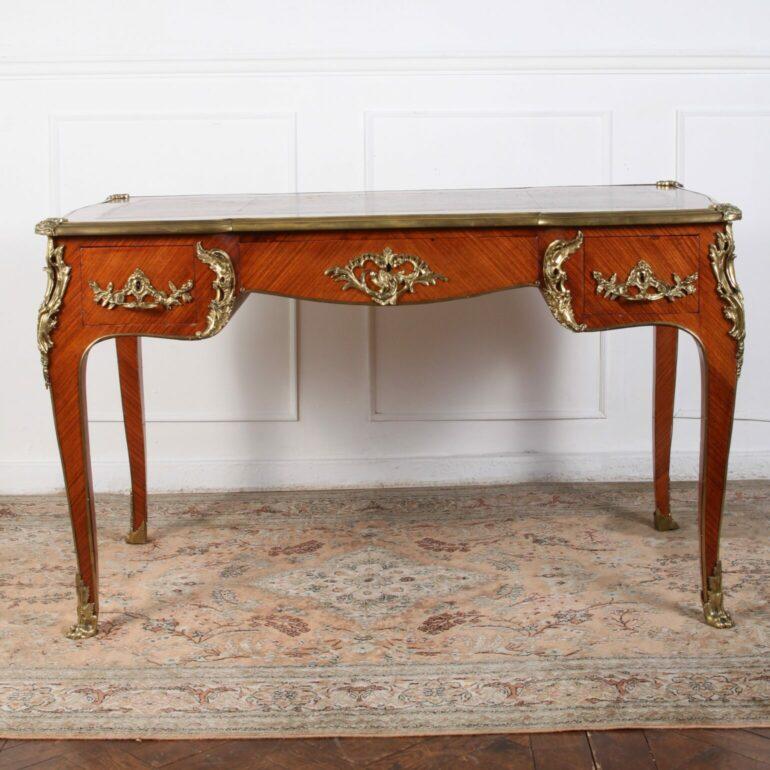 French Highly Decorated Louis XV Style Rosewood Bureau Plat