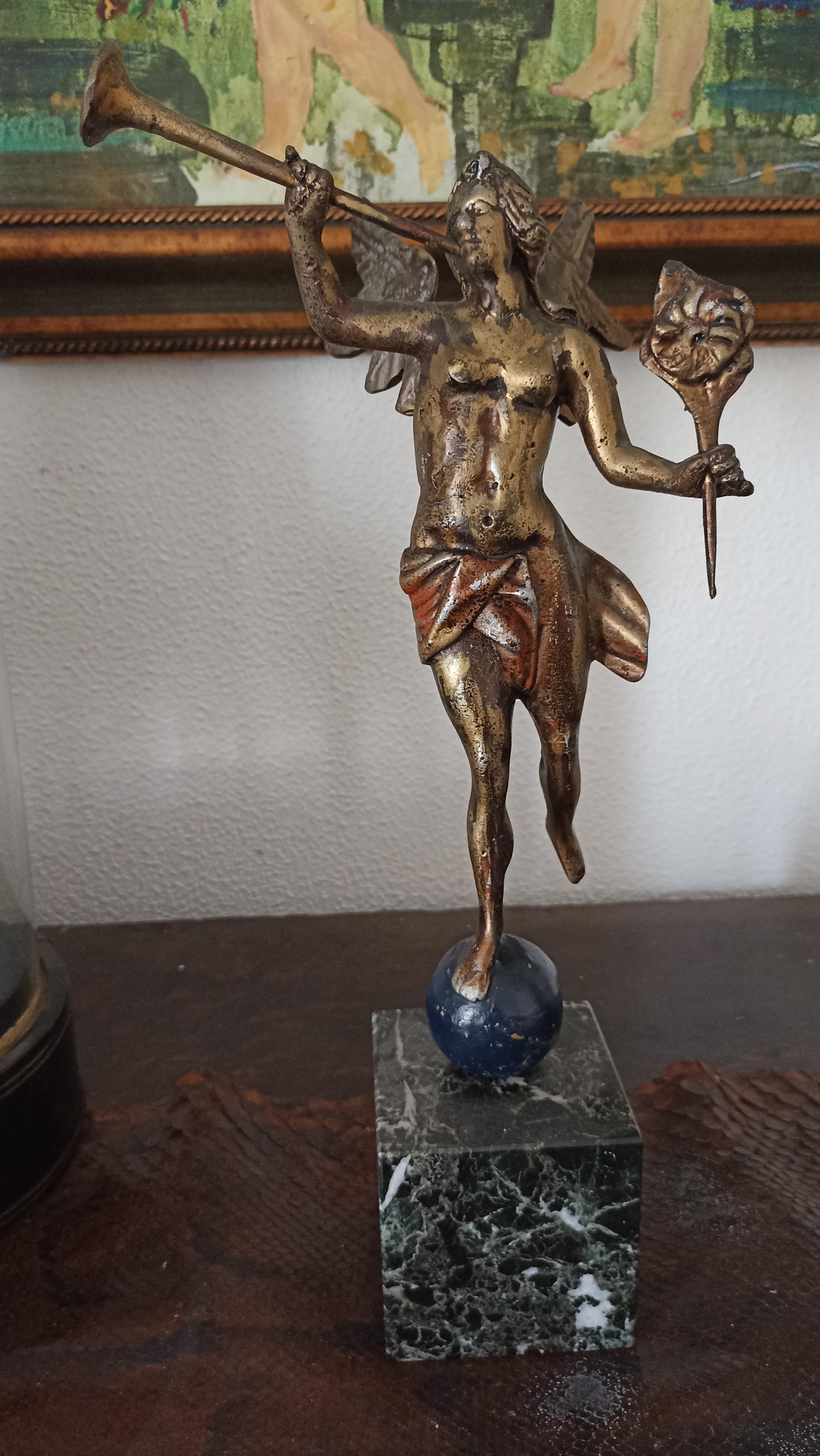 Dutch Highly Decorative 18th Century Cold Painted Solid Bronze Atlas Figure &Cherubs For Sale