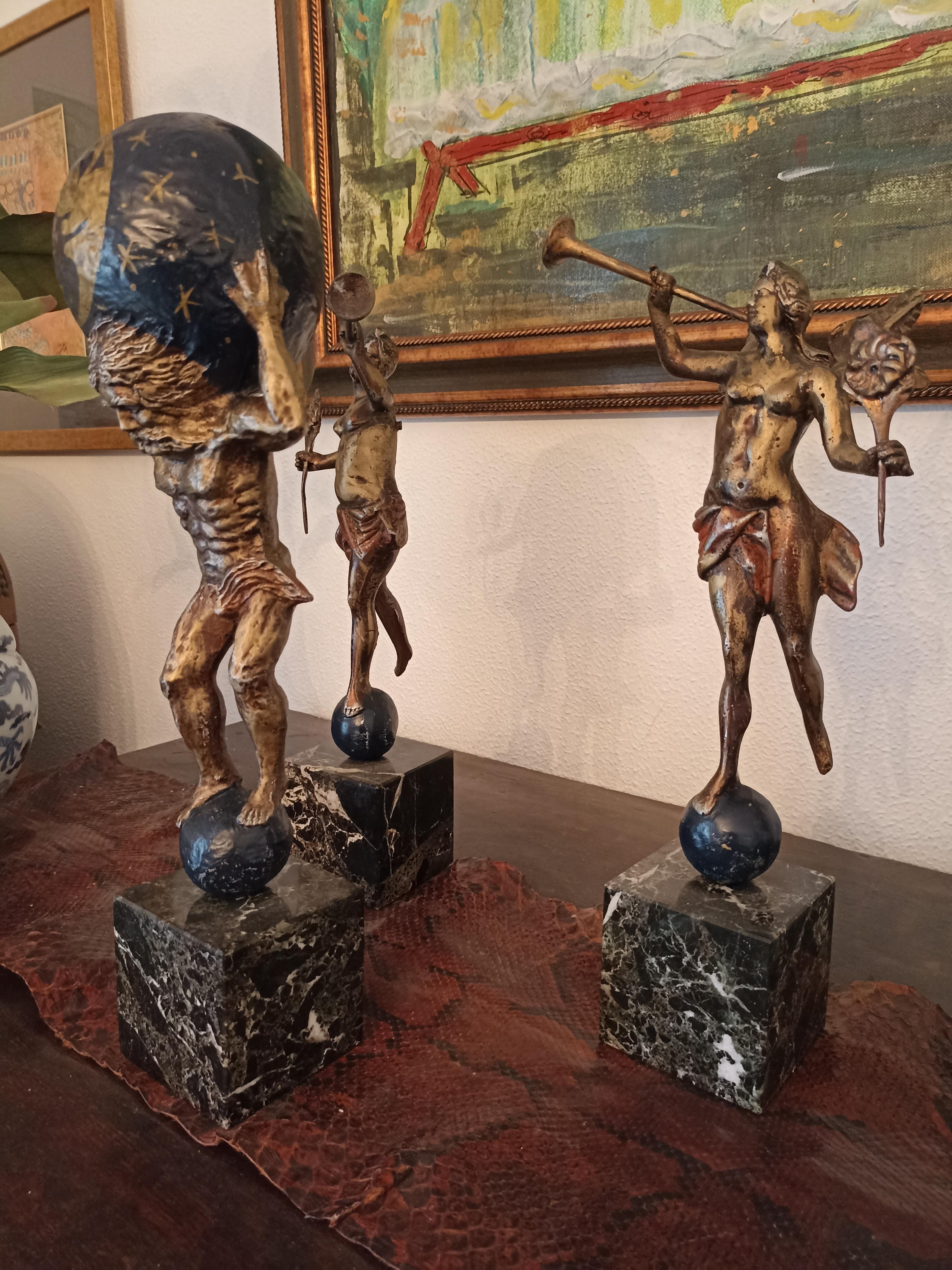 Cold-Painted Highly Decorative 18th Century Cold Painted Solid Bronze Atlas Figure &Cherubs For Sale