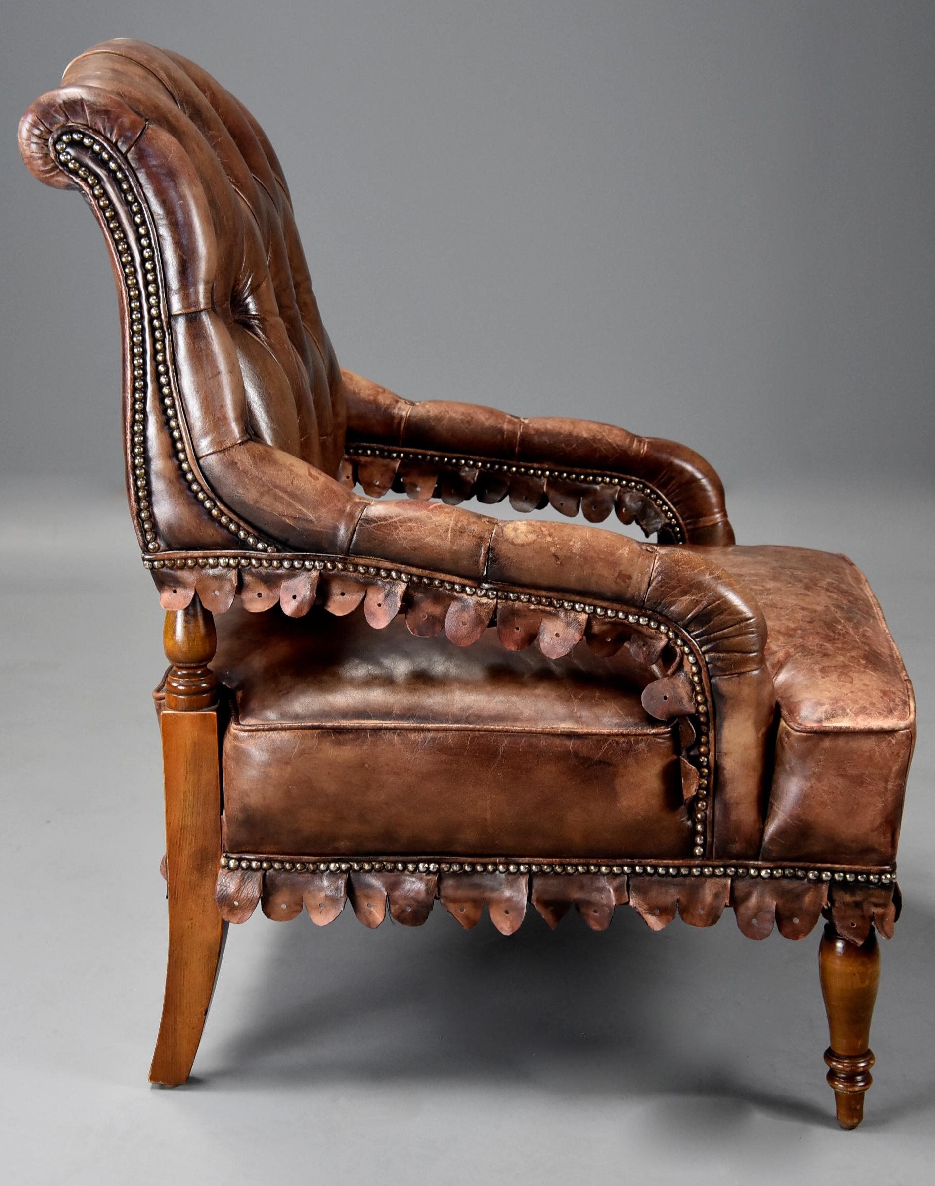 Highly Decorative 1930s French Brown Leather Open Armchair 6
