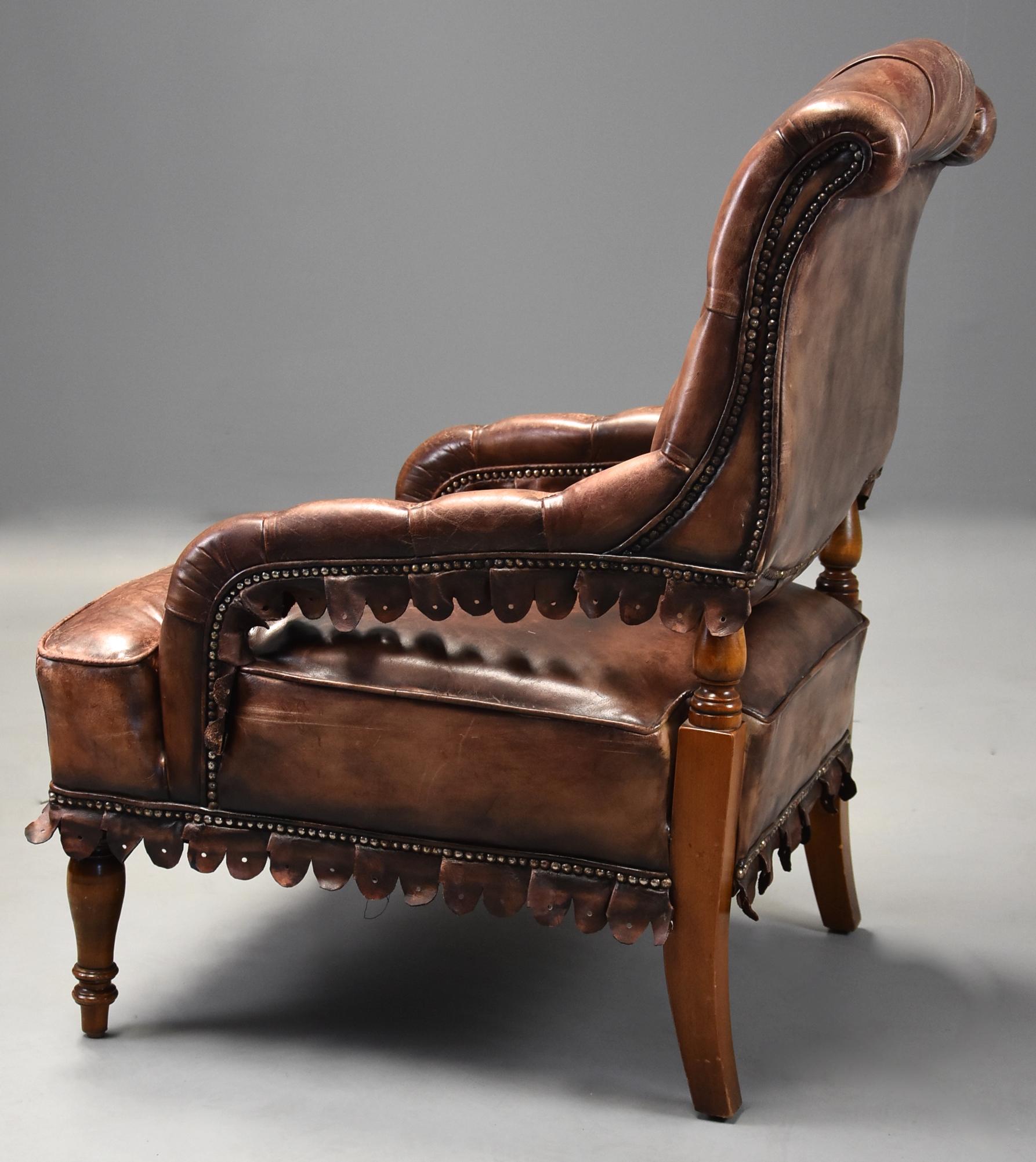 Highly Decorative 1930s French Brown Leather Open Armchair 8