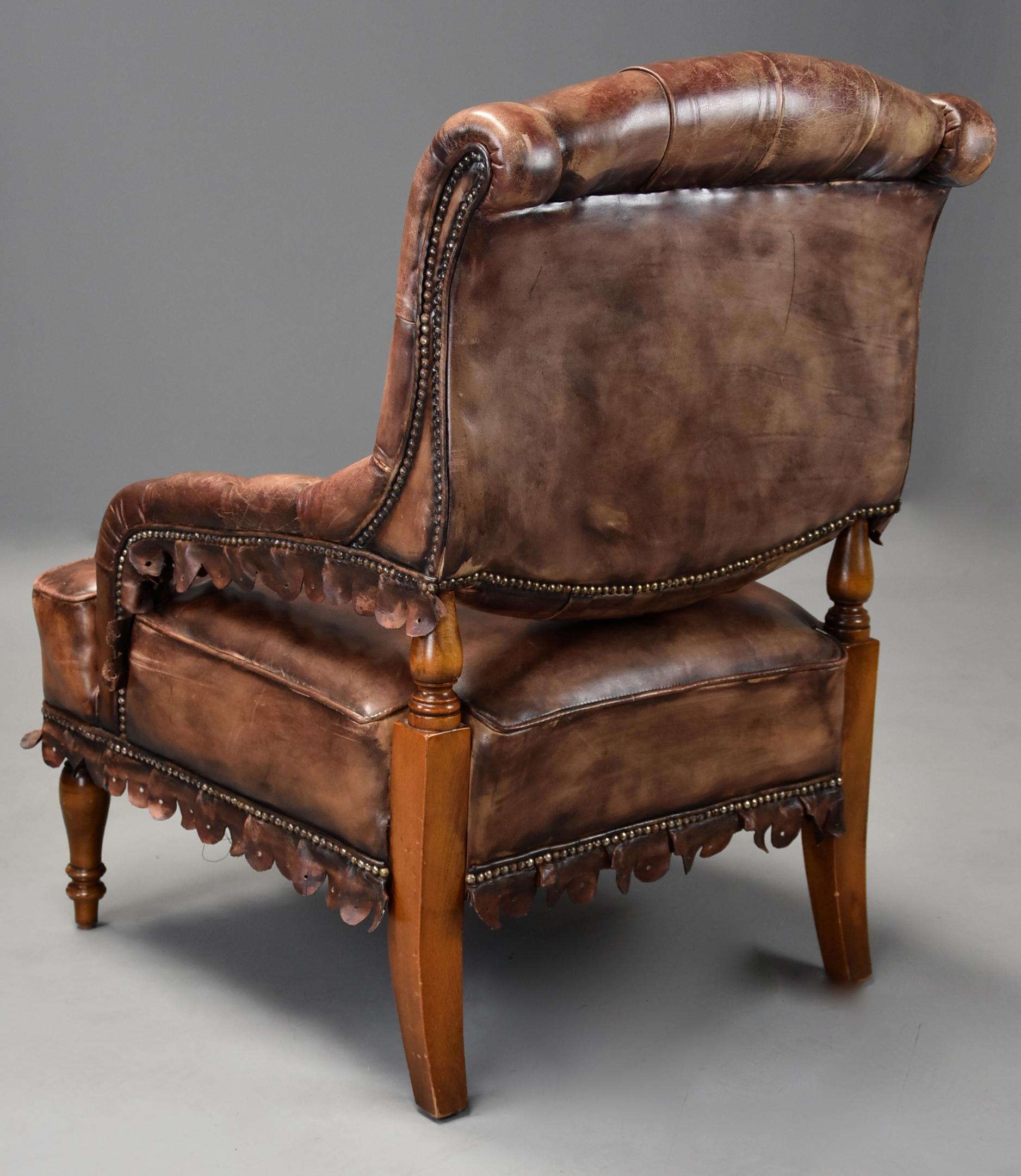Highly Decorative 1930s French Brown Leather Open Armchair 9