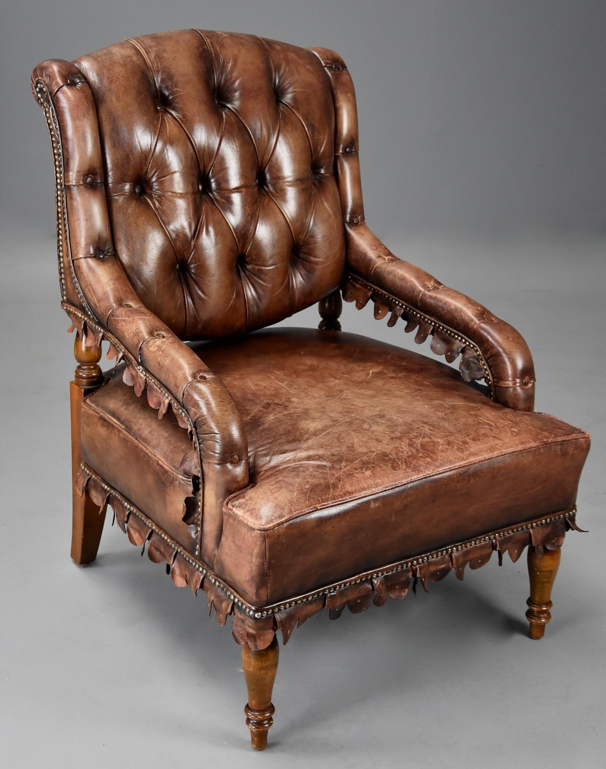 Highly Decorative 1930s French Brown Leather Open Armchair 2