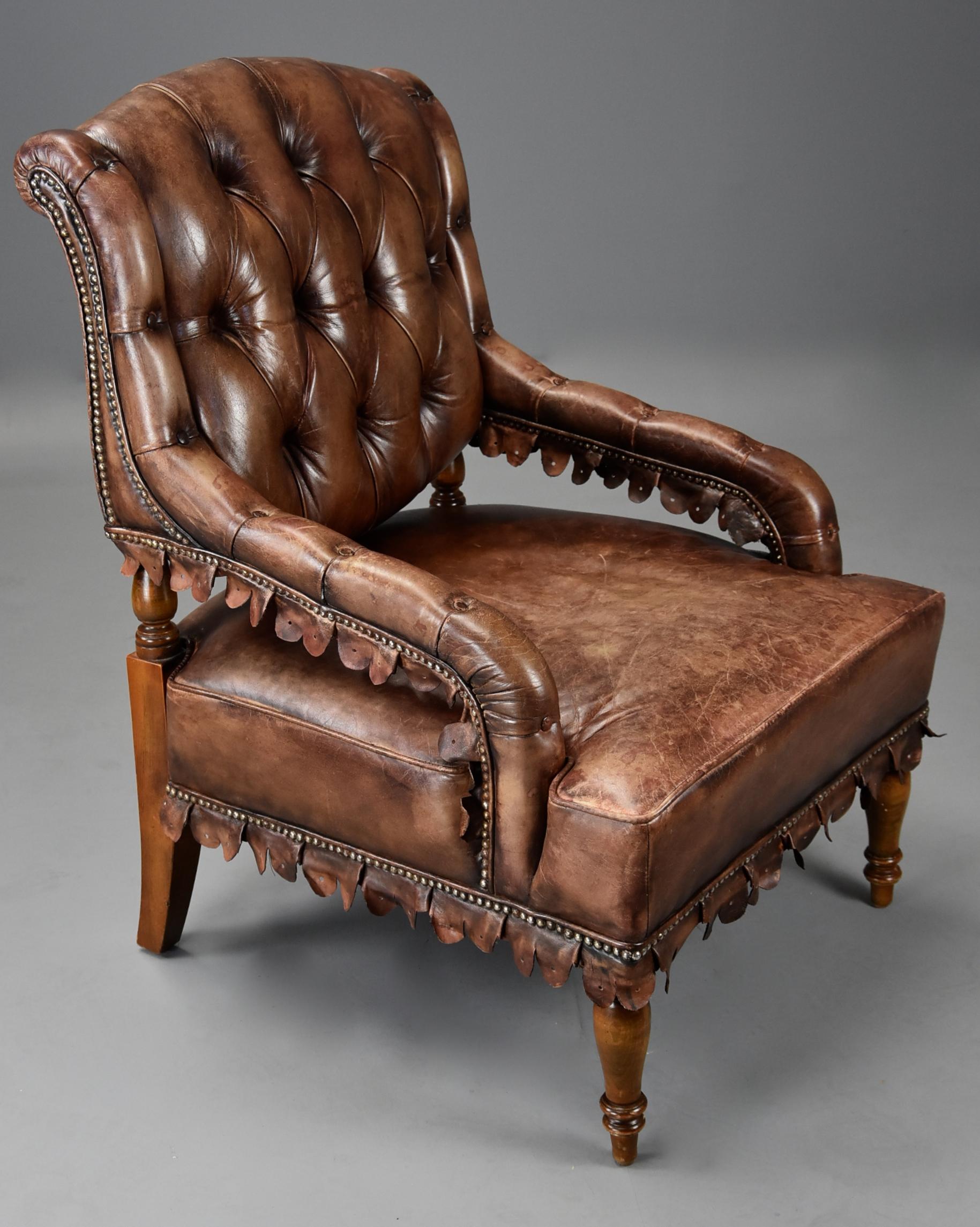 Highly Decorative 1930s French Brown Leather Open Armchair 5