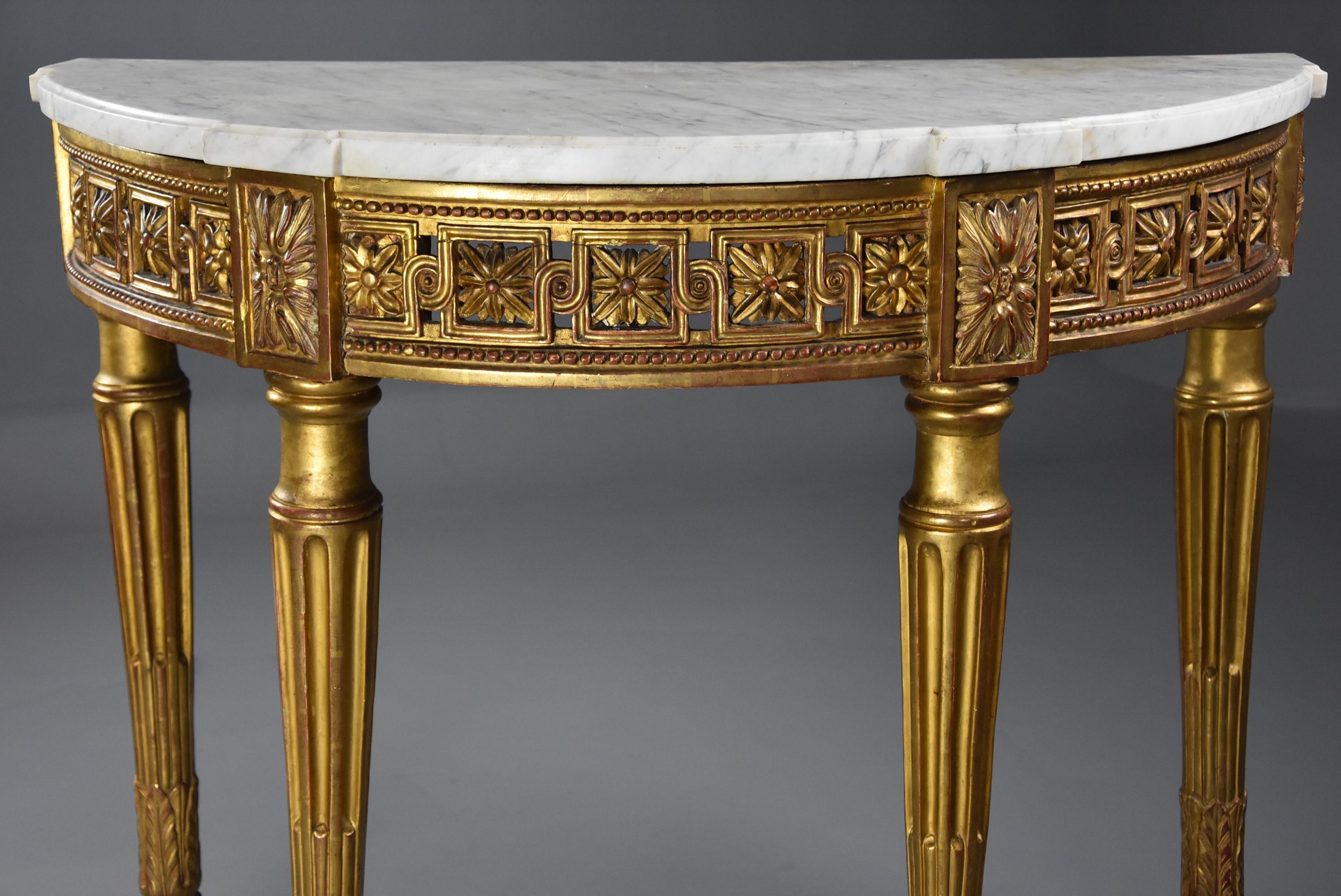 Highly Decorative 19th Century French Demilune Gilt Console Table For Sale 1