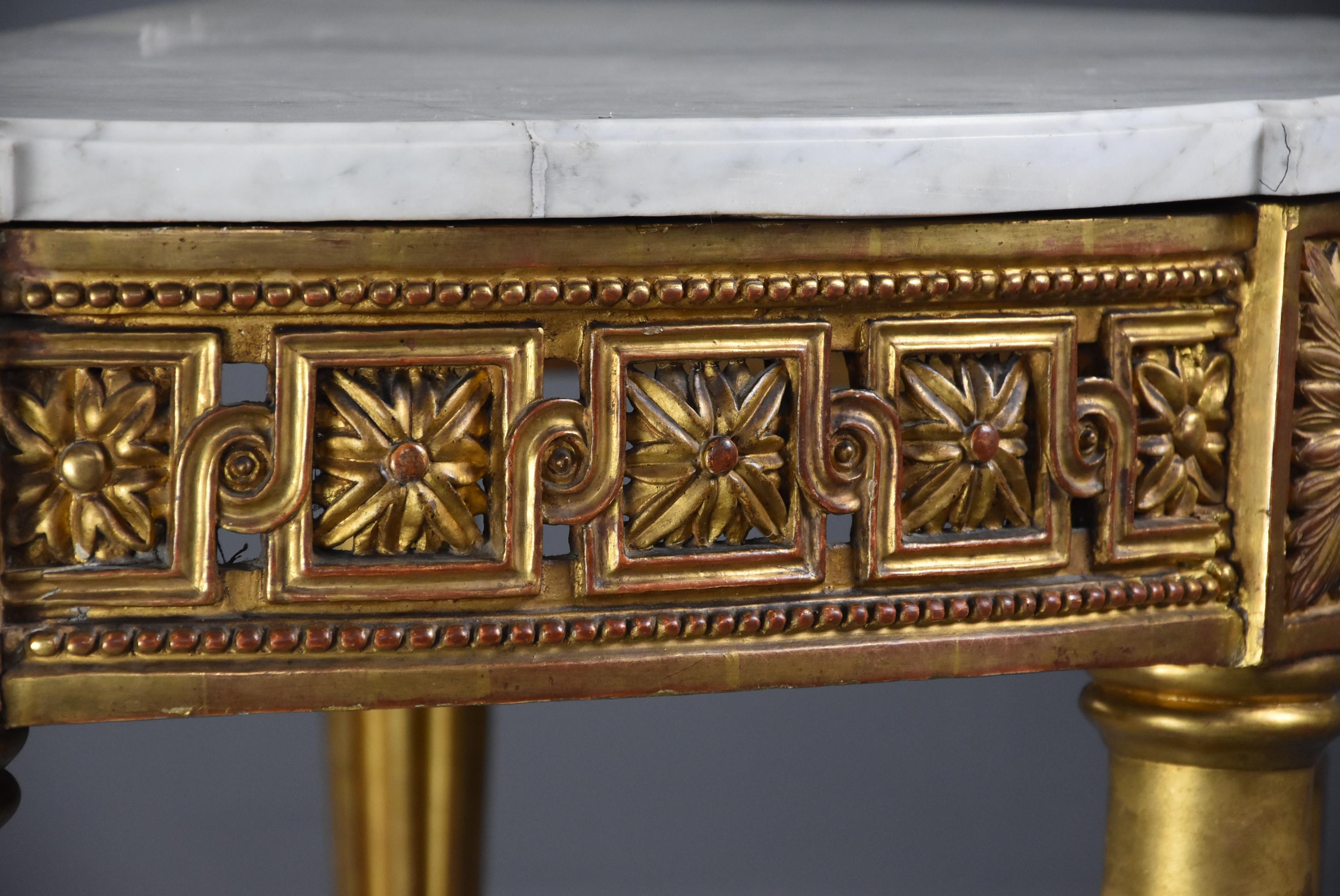 Highly Decorative 19th Century French Demilune Gilt Console Table For Sale 2