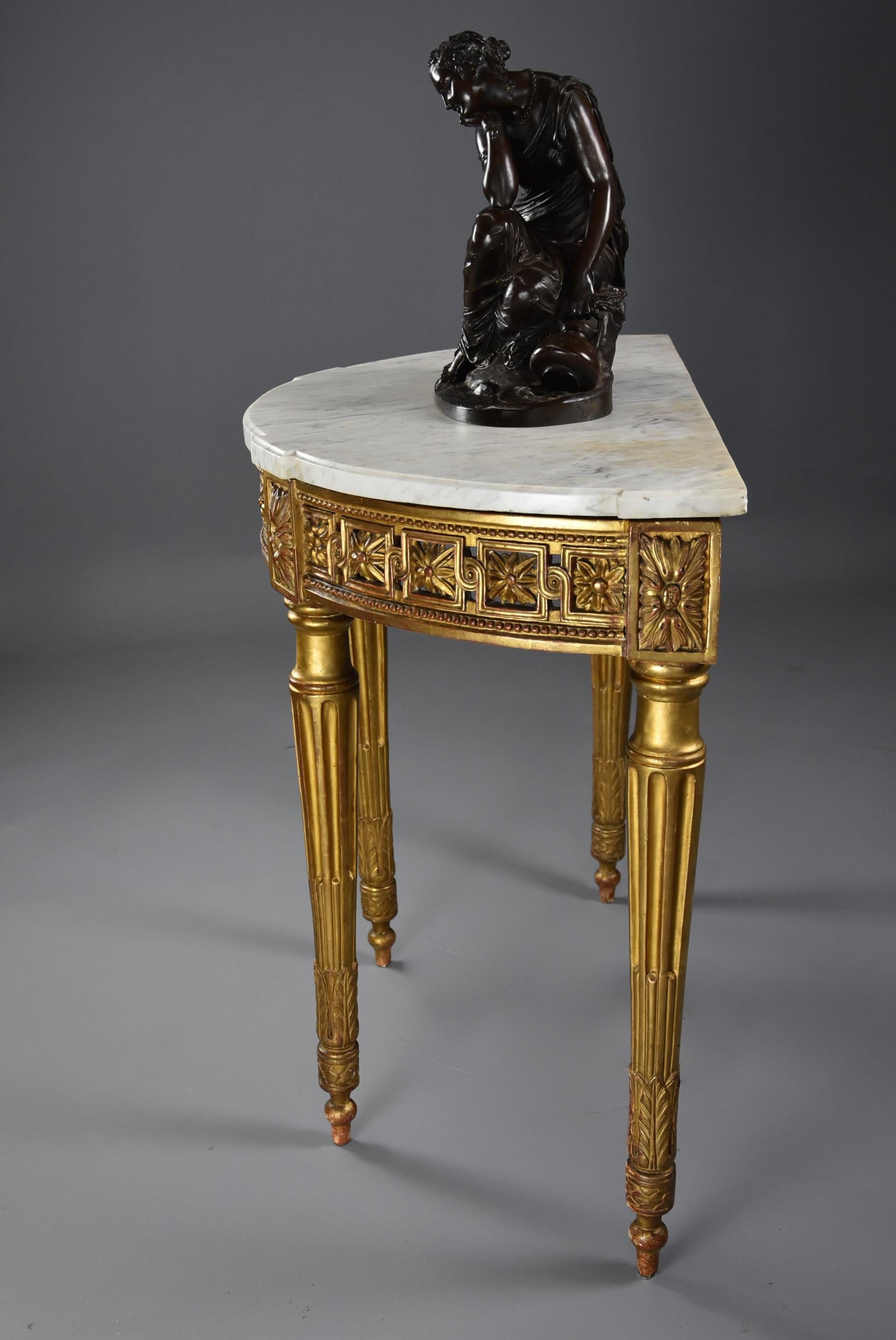 Highly Decorative 19th Century French Demilune Gilt Console Table For Sale 3