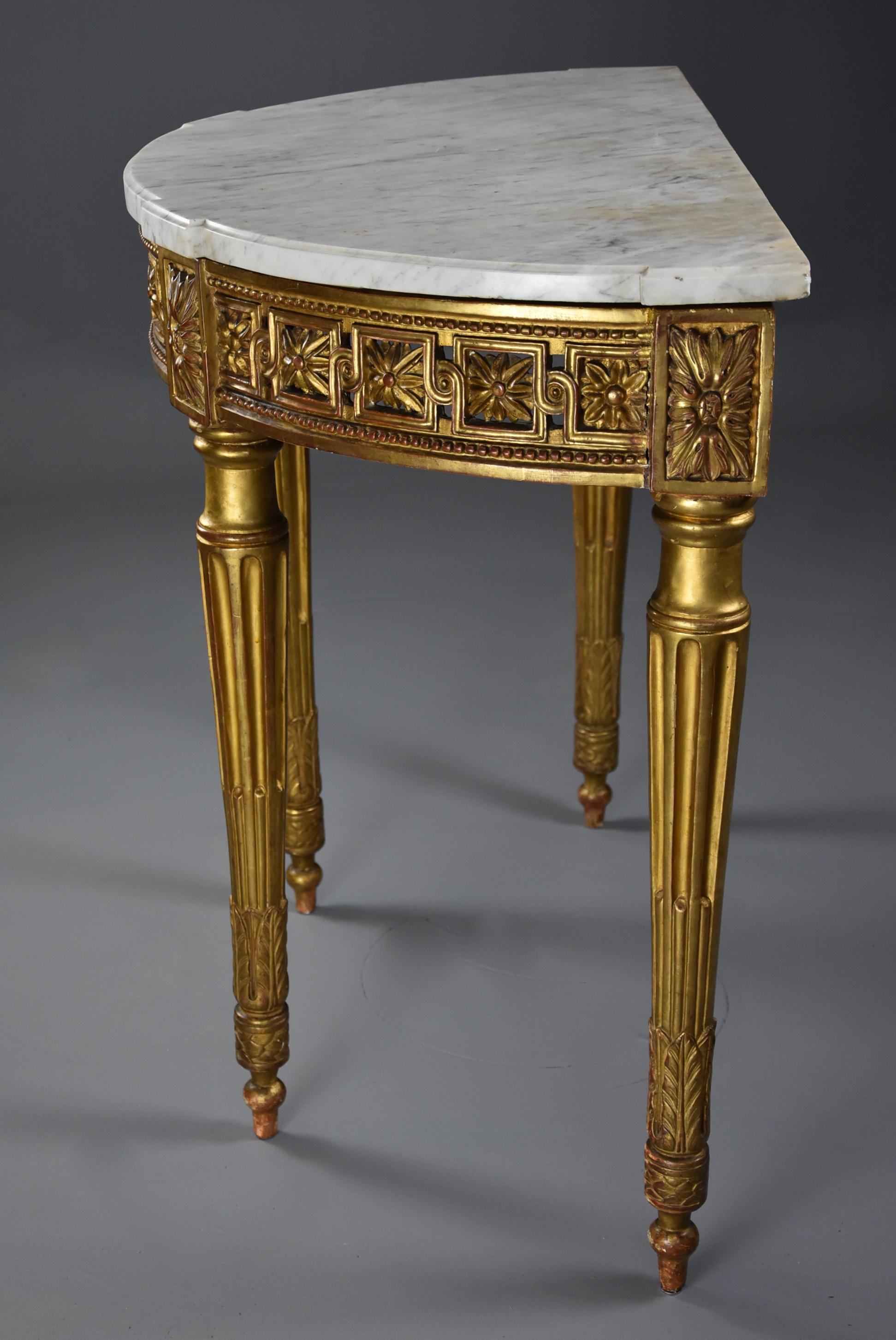 Highly Decorative 19th Century French Demilune Gilt Console Table For Sale 4