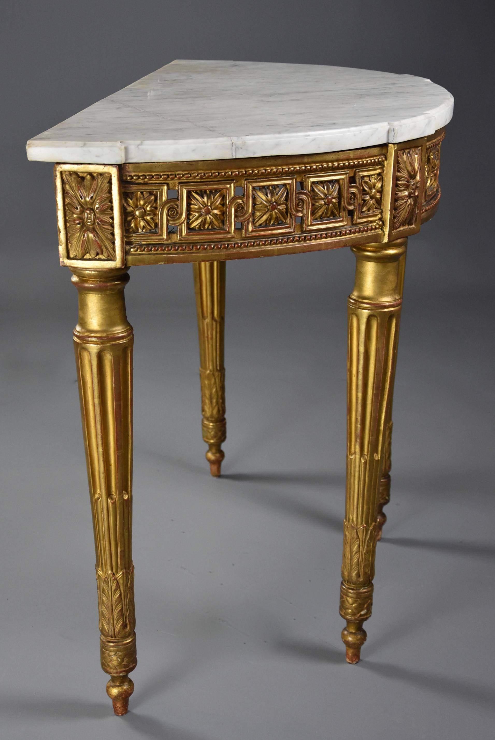 Highly Decorative 19th Century French Demilune Gilt Console Table For Sale 5
