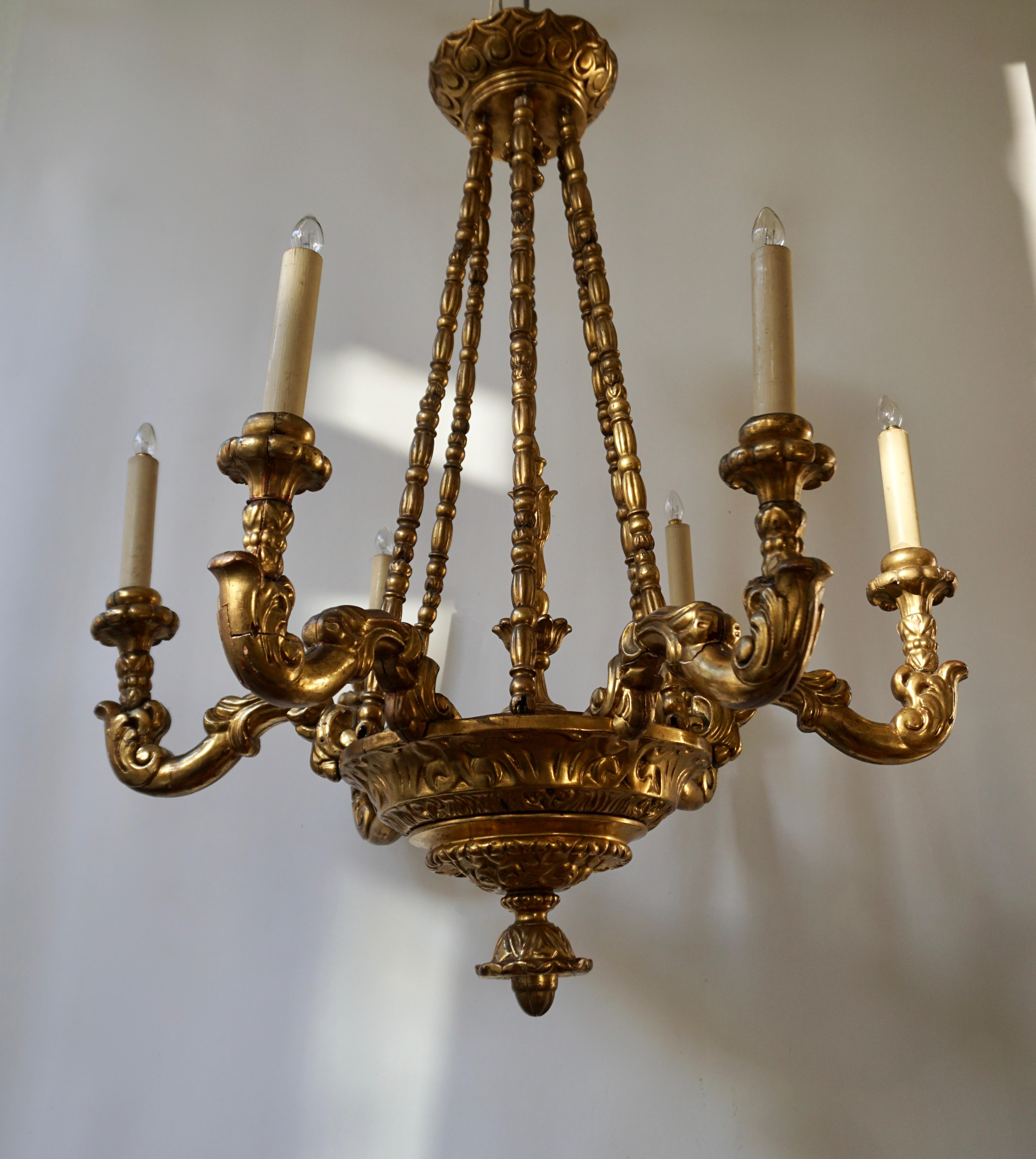 Hollywood Regency Highly Decorative and Elegant Gilded-Light Chandelier For Sale
