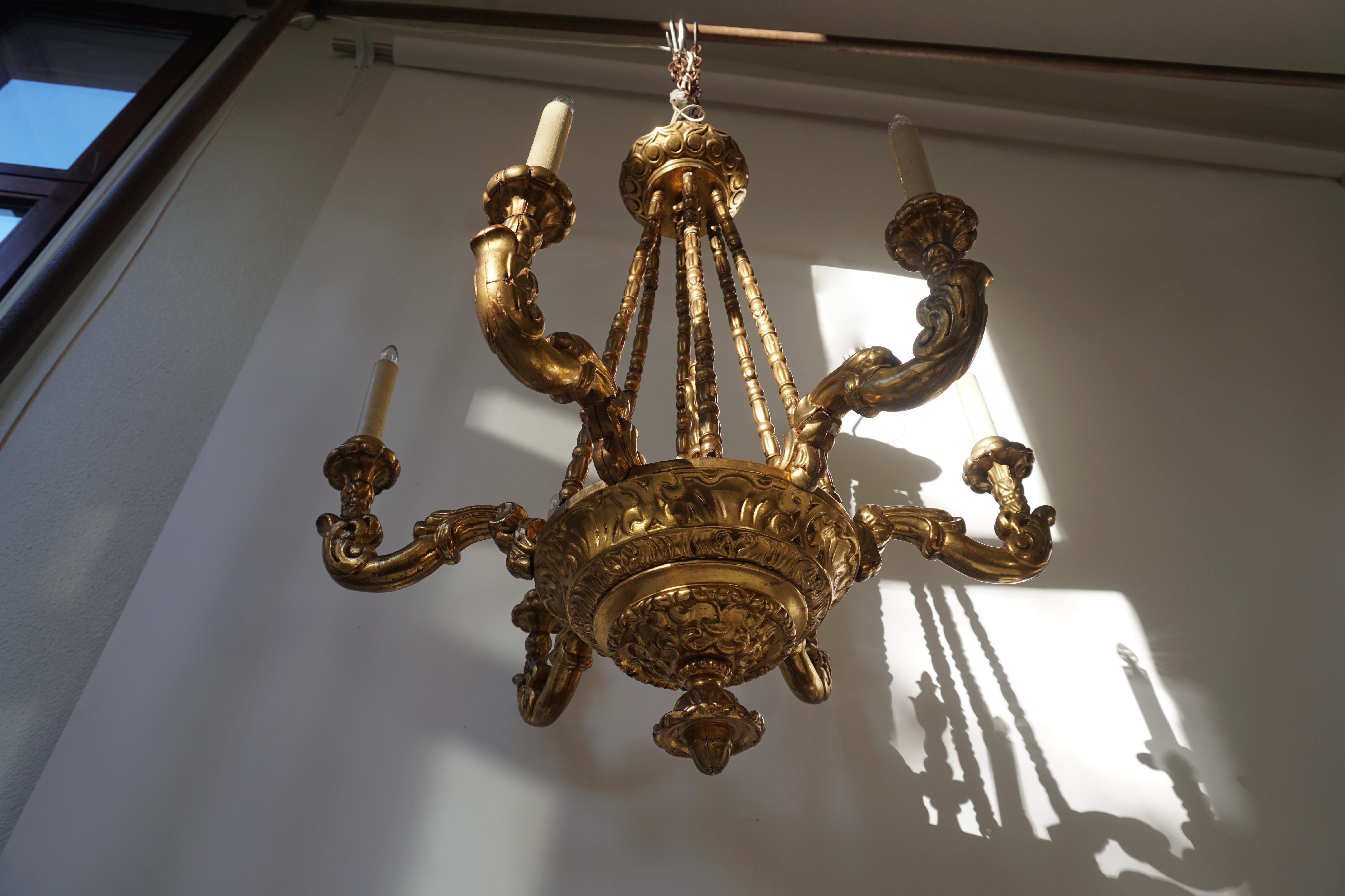20th Century Highly Decorative and Elegant Gilded-Light Chandelier For Sale