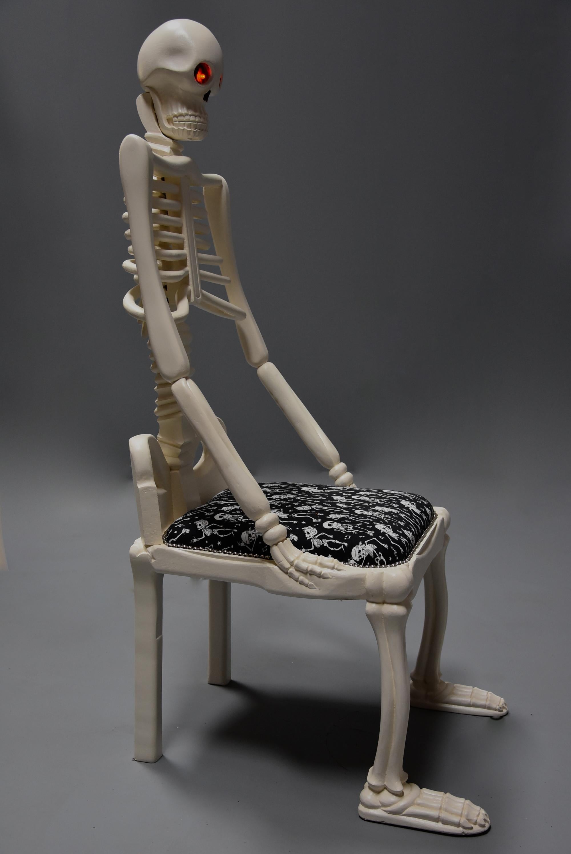 Highly Decorative and Unusual Hand-Carved and Painted Wooden Skeleton Chair For Sale 2