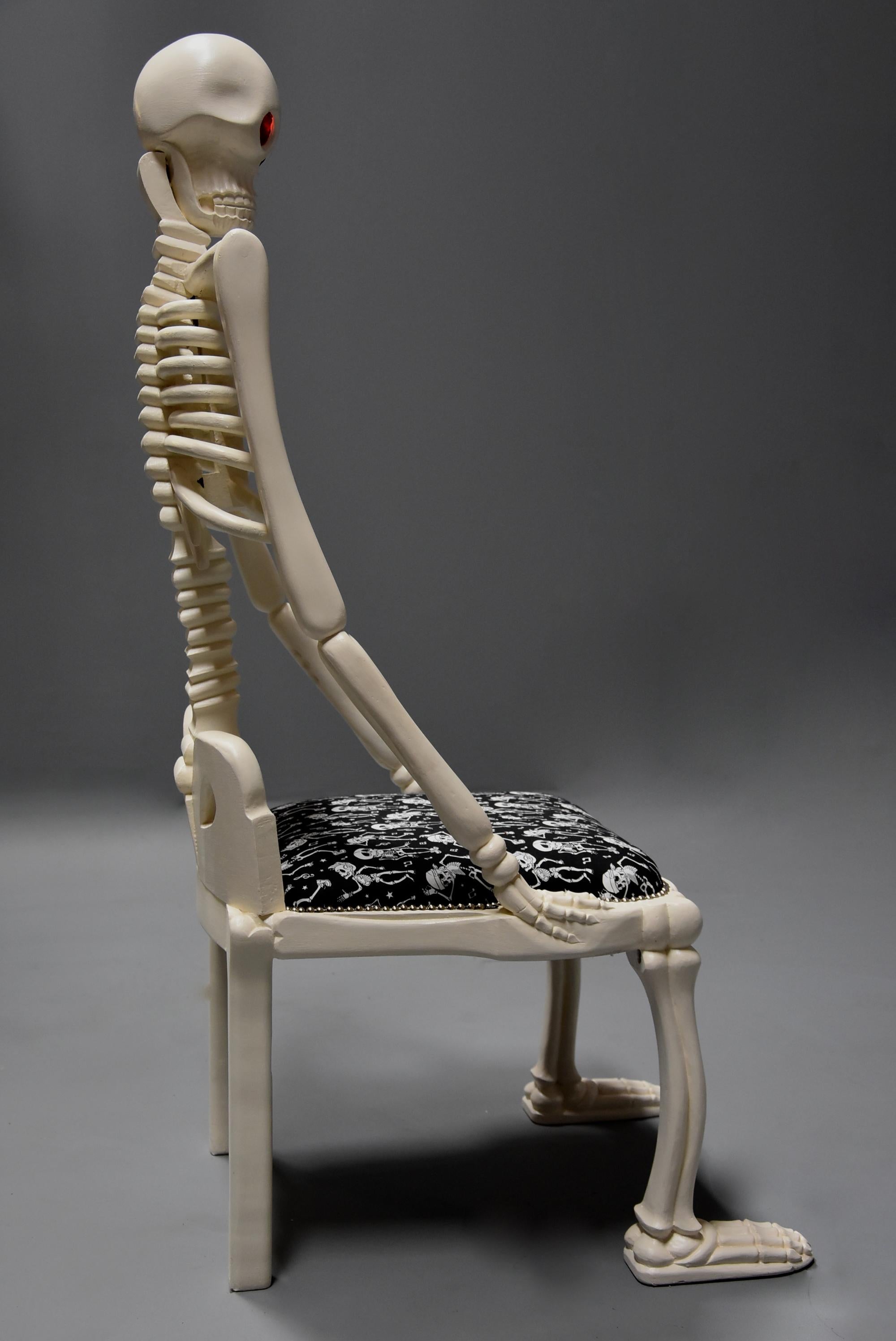 Highly Decorative and Unusual Hand-Carved and Painted Wooden Skeleton Chair For Sale 3